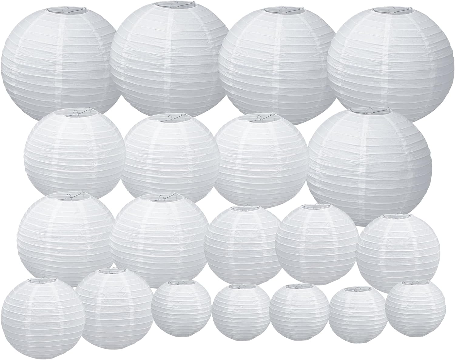 Ikare 20Pcs White Paper Lanterns,6" 8" 10" 12" round Paper Lanterns,White Hanging Lanterns Lamp for Birthday, Wedding, Christmas, Bridal, Home Decor, Party Decoration image number 5