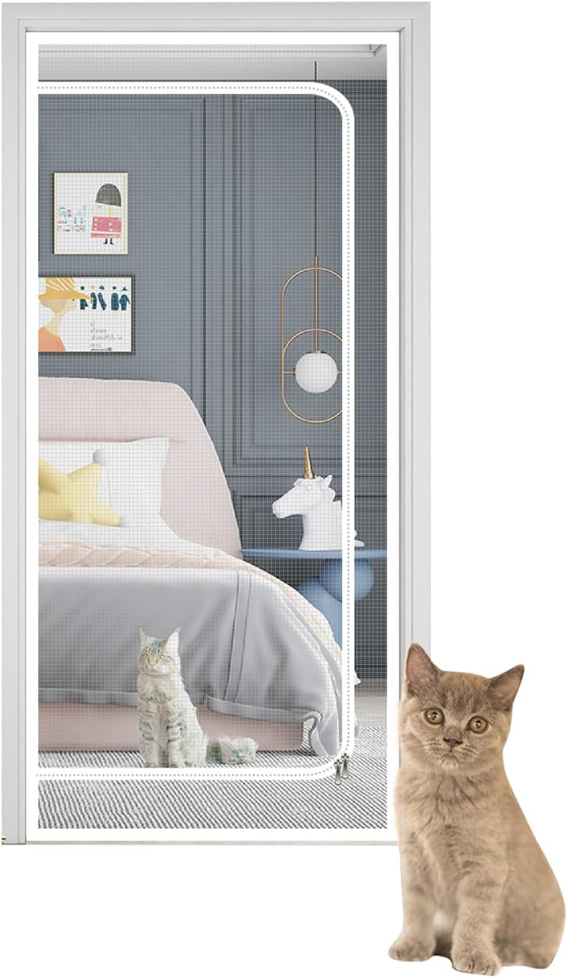 SHRRL Reinforced Cat Screen Door, Heavy Duty Pets Proof Screen Door with Zipper, Prevent Dogs Cats Running Out from Home, White (Fits Door Size：90X210Cm) image number 3
