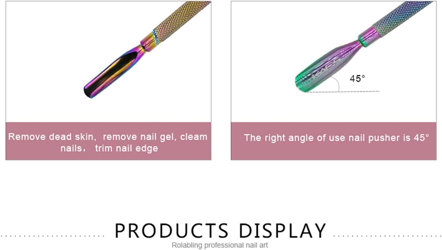 Rainbow Stainless Steel Nail Cuticle Pusher Double Ended Cuticle Remover Cleaner Manicure Pedicure Tool image number 2