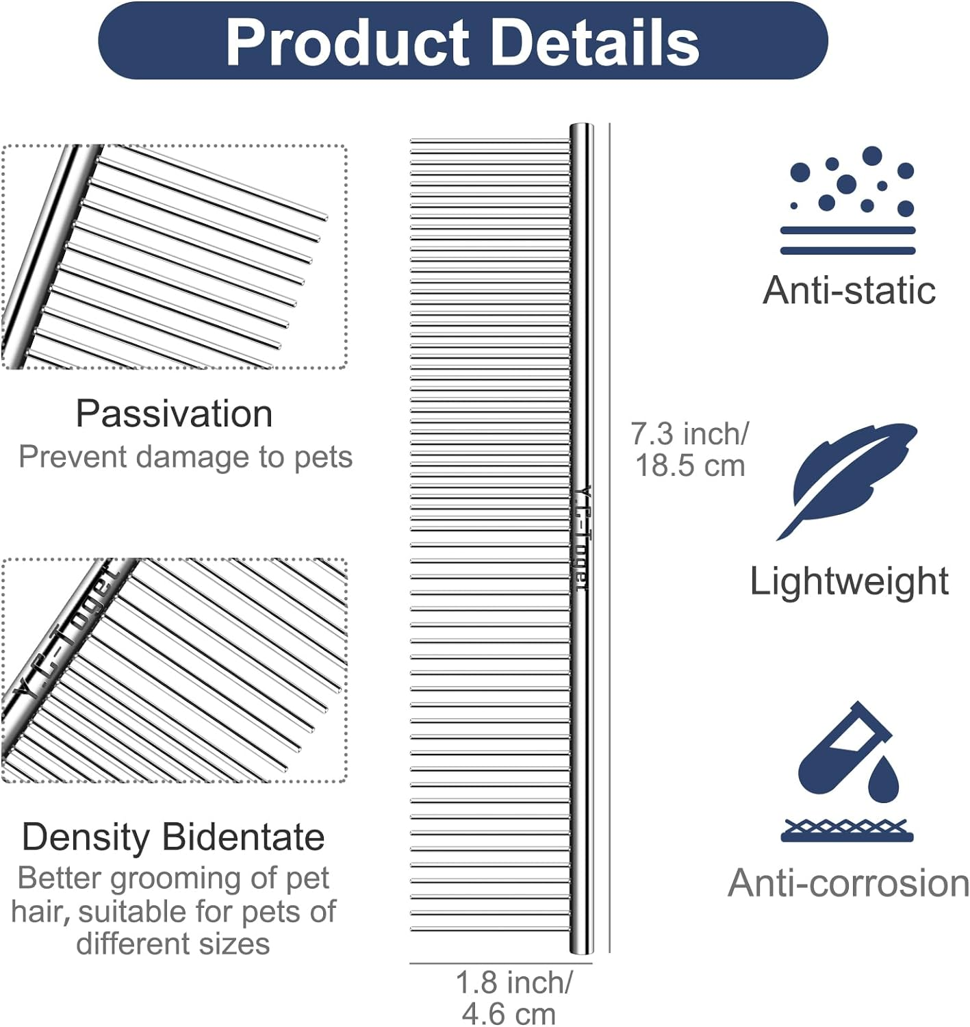 Y.C-Toget Combs for Dog Cat Grooming, Large Steel Dog Cat Comb for Removing Tangles and Knots & Trimming, Professional Grooming Comb for Long-Haired Dog Cat image number 2