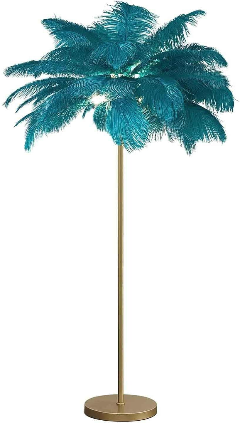 Luxurious Ostrich Feather Floor Lamp&ndash;This Elegant Floor Lamp Features 48 Natural Ostrich Feathers, Offering a Soft, Warm Glow and Creating a Glamorous Atmosphere in Your Living Room