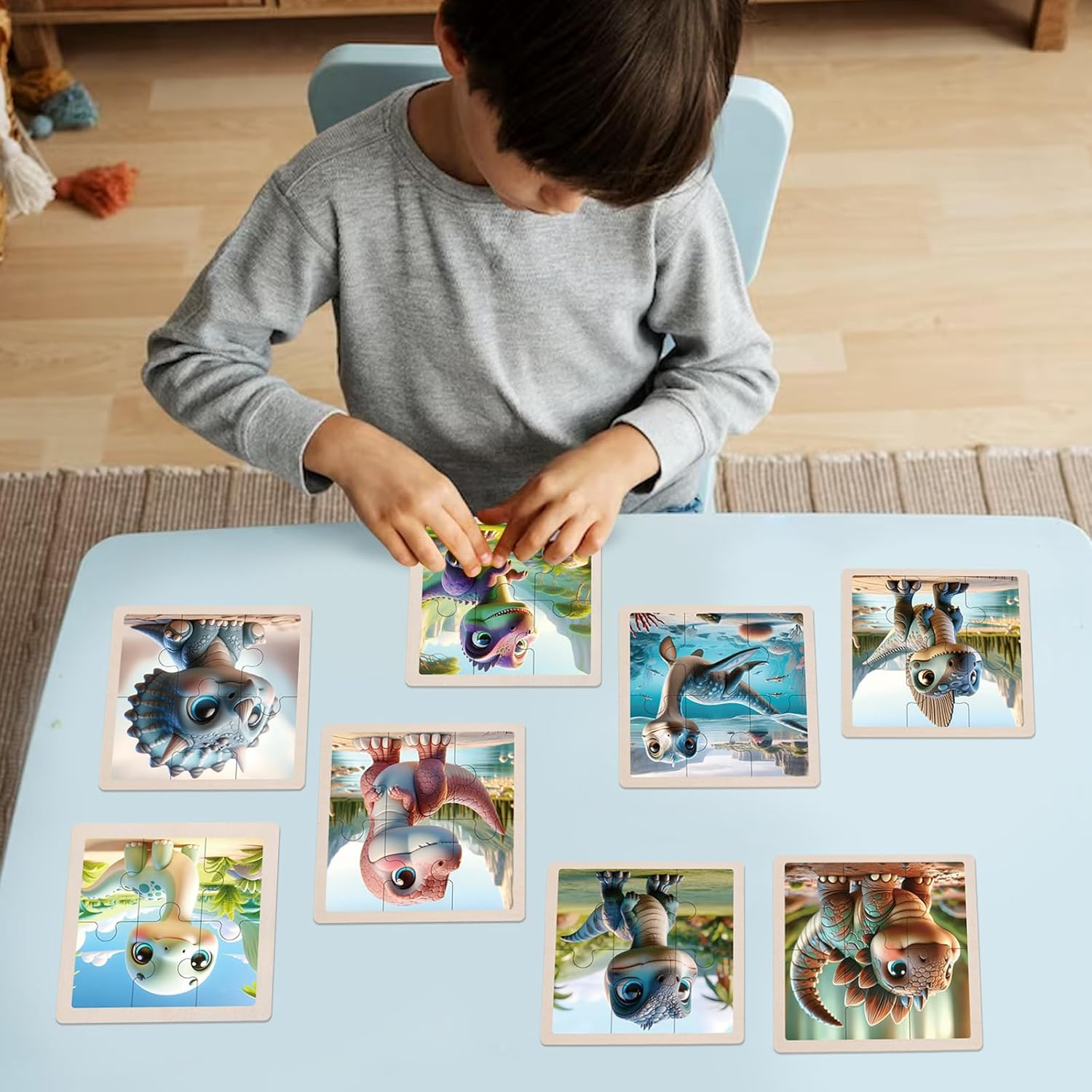 8 Packs Wooden Dinosaur Puzzles for Kids Ages 3-5, Toddler Jigsaw Puzzles for Toddlers 3-5, 6 Pcs Preschool Learning Educational Brain Teaser Boards Toys Gifts for 3 4 5 6 Year Old Boys Girls image number 6