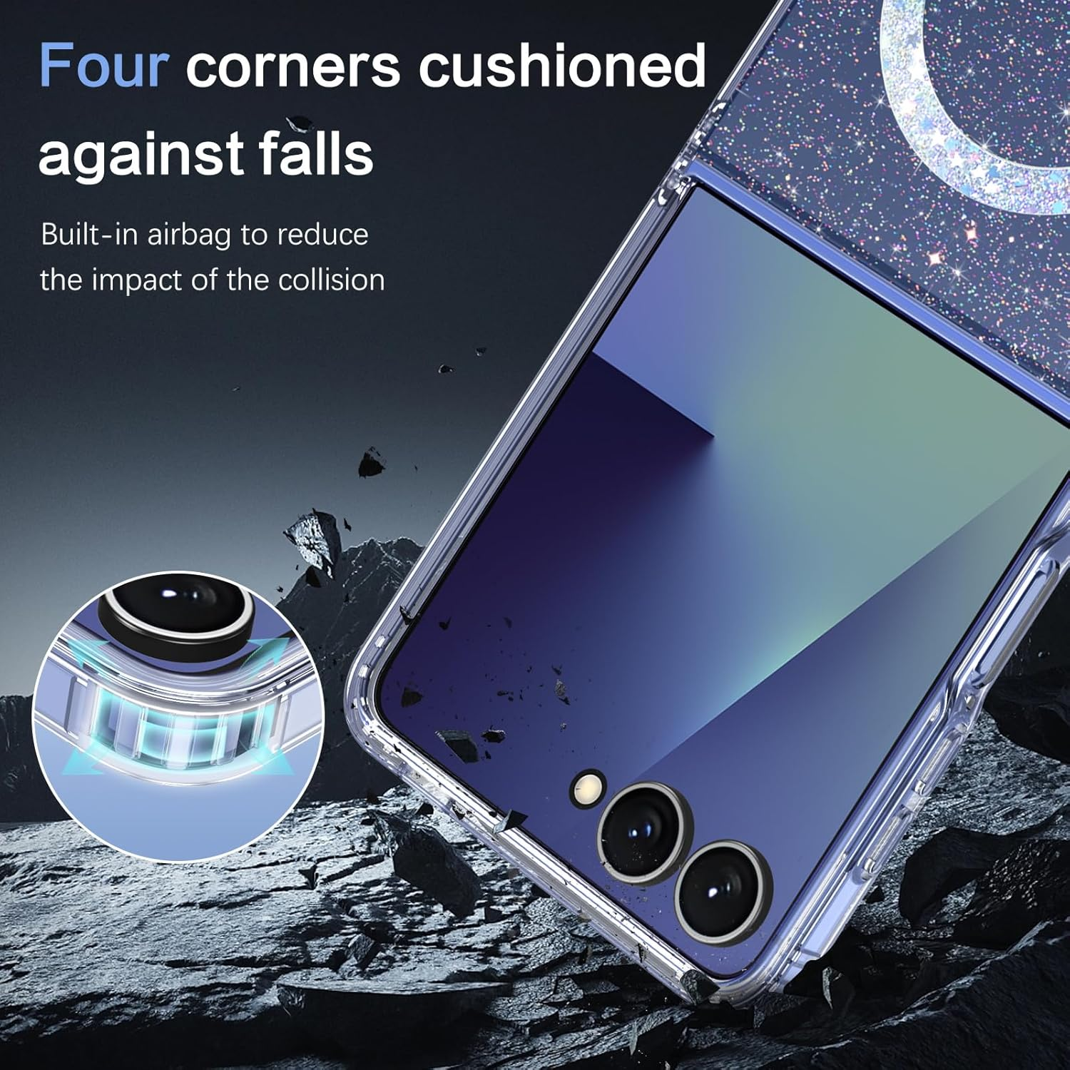 Gaobao Magnetic for Samsung Flip 7 Case, Slim Fit Z Flip7 Case, Compatible with Magsafe, Transparent Shockproof Protective Sparkle Shiny Girls Women Cover for Samsung Galaxy Z Flip7, Clear Glitter image number 2