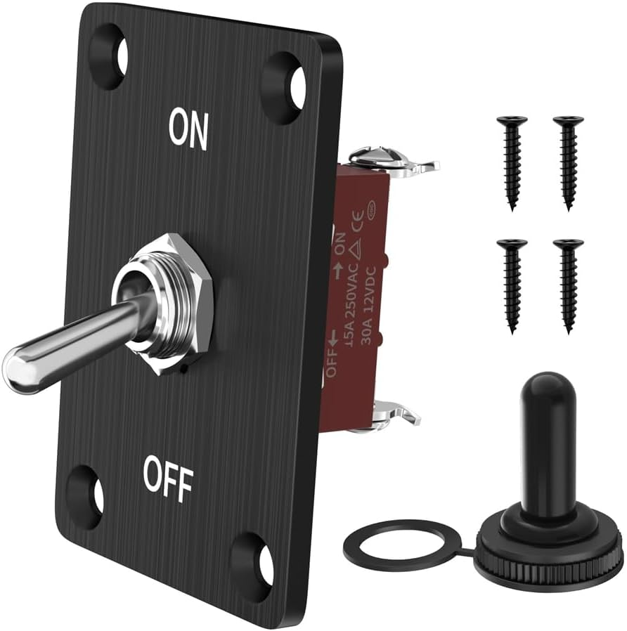 Zicojia Heavy Duty Toggle Switch 12V DC30A Waterproof Toggle Switch 2 Pin On/Off SPST with Mounting Panel for Auto Car Boat