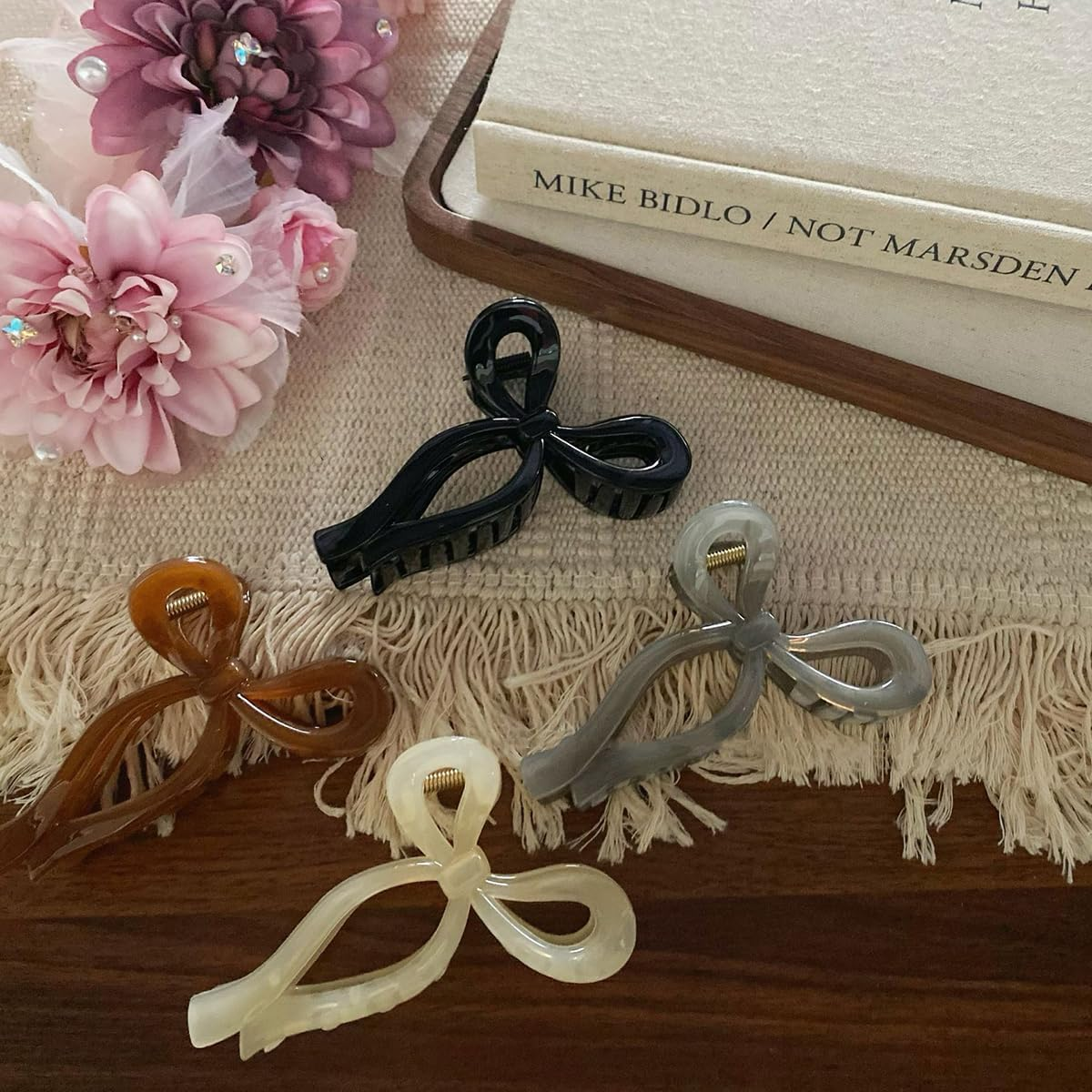 RUIENGCOMM 4 Pcs Hair Claw Clips Bow Hair Claw Clip Strong Hold Hair Clips Claw Large Bow Claw Clips for Thick Thin Hair Cute Hair Clips Styling Accessories for Women Girls image number 6