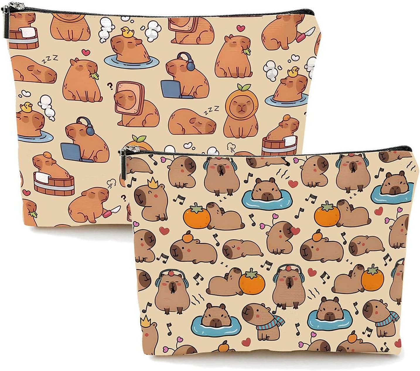 FOSDICK 2 Pieces Capybara Makeup Bag, Linen Make up Bag, Cute Capybara Cosmetic Bags, Portable Makeup Bags, Makeupbag with Zipper, Make up Pouch for Cosmetics, Toiletries, Gifts for Women Girls image number 6