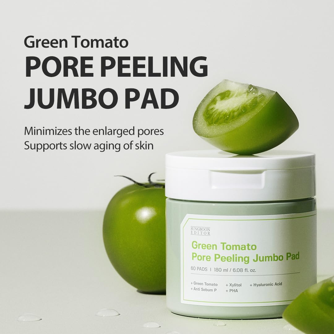 SUNGBOON EDITOR Green Tomato Pore Peeling Jumbo Pad 60 Sheets | Facial Toner Pads for Minimizing Pores & Soothing & Deep Hydration | PHA, Hyaluronic Acid | Korean Skincare image number 4