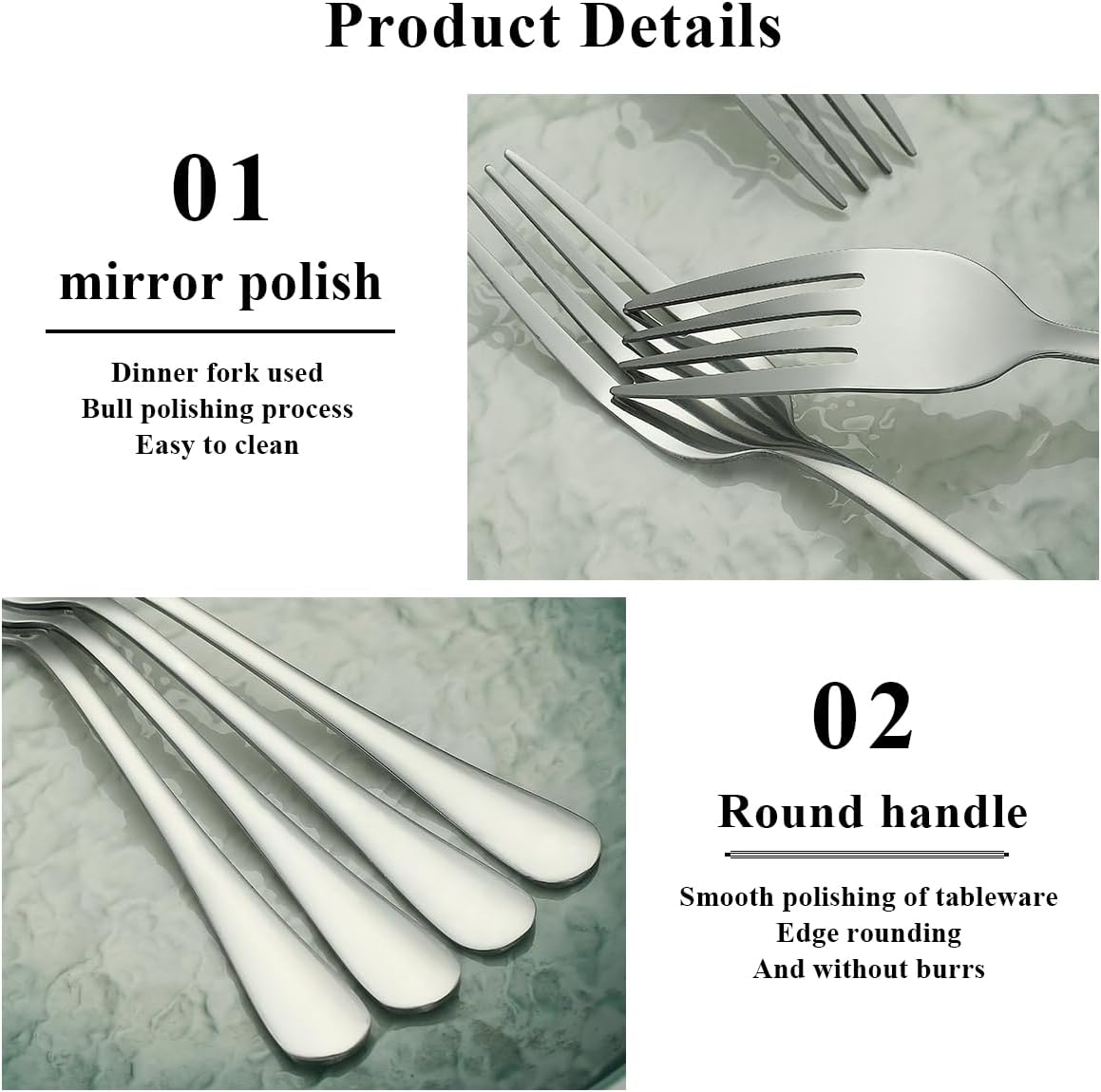 Evanda Dinner Fork 12 Pieces, Stainless Steel 20.5Cm Forks, Cake Forks, Table Forks,Dessert Forks, Easy to Clean, Dishwasher Safe image number 1