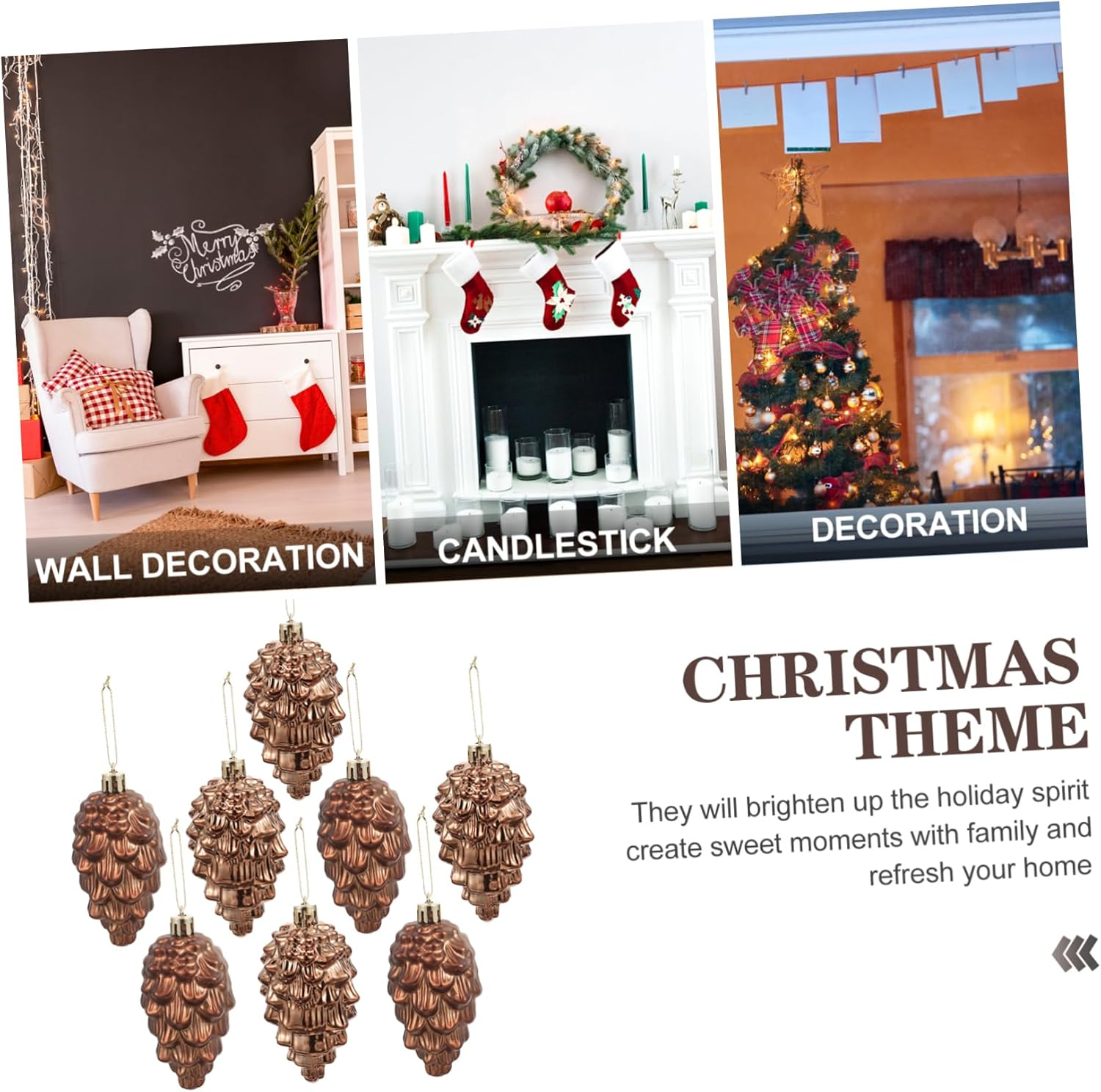 Plastic Christmas Tree Pine Cones Ornaments 8 Pack Warm Cozy Easy to Hang Festive Decor for Your Home image number 6