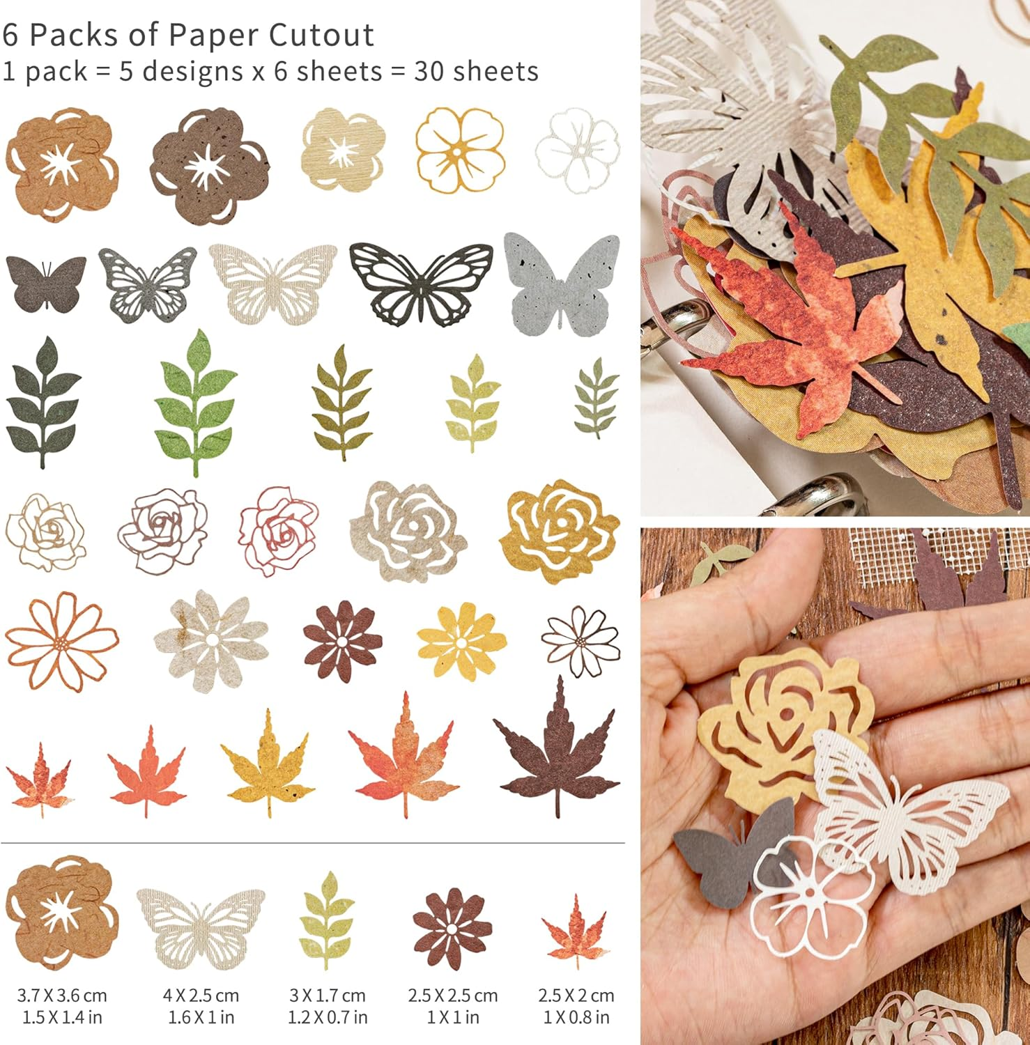 6 Packs Scrapbook Paper Cutouts Colorful Decoupage Paper Die-Cut Flower Petals, Leaf, Butterfly & Maple Shapes for Card Making, Journaling, Planner Gift Wrapping Collaging Crafting (Lila) image number 5