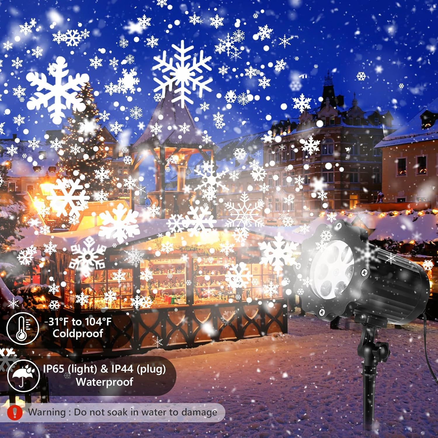 Christmas Projector Lights Outdoor/Indoor, Waterproof LED Christmas Snowflake Projector Lights for Halloween, Christmas, Home Birthday Party and Garden Decoration image number 2