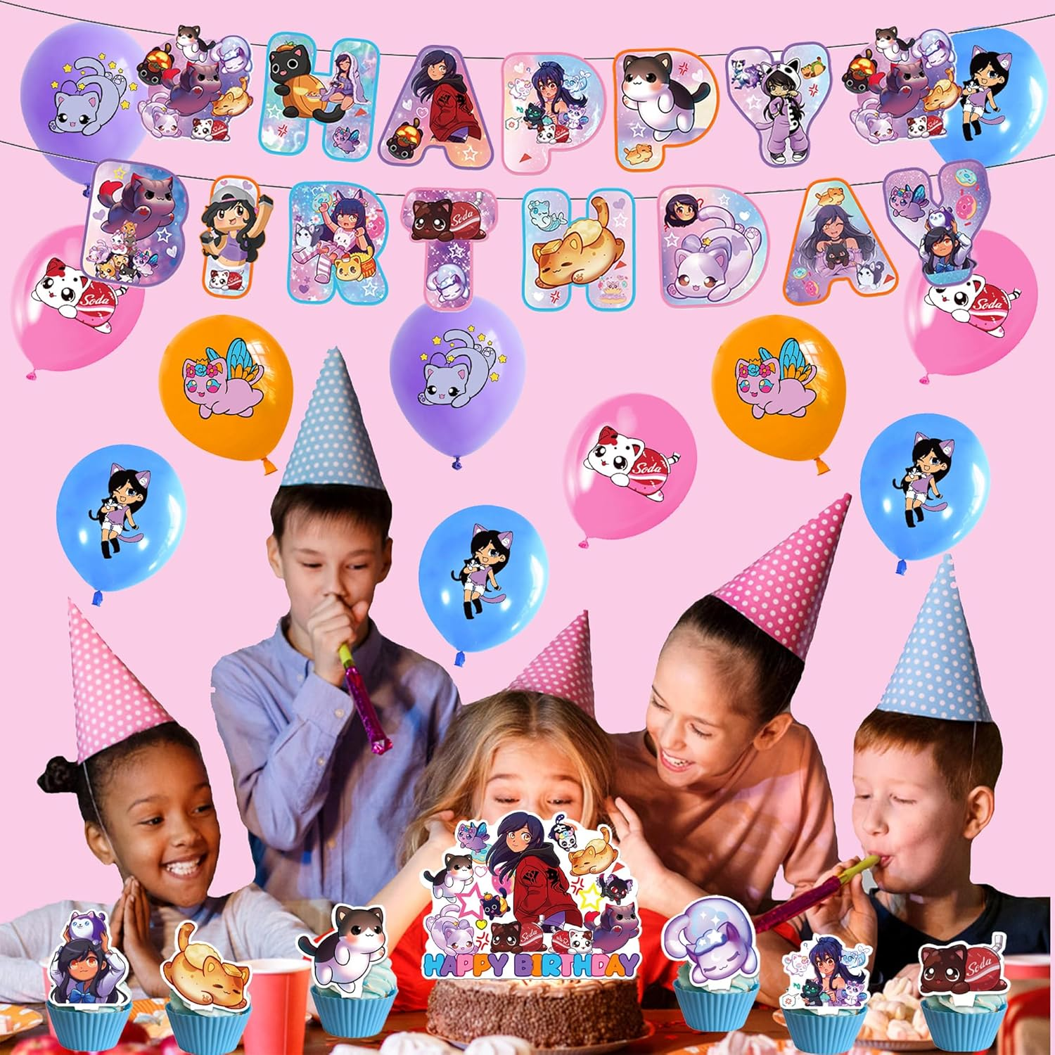 Aphmau Cat Birthday Party Decoration - Cat Balloons, Plushies, Cake Topper, Garland image number 6