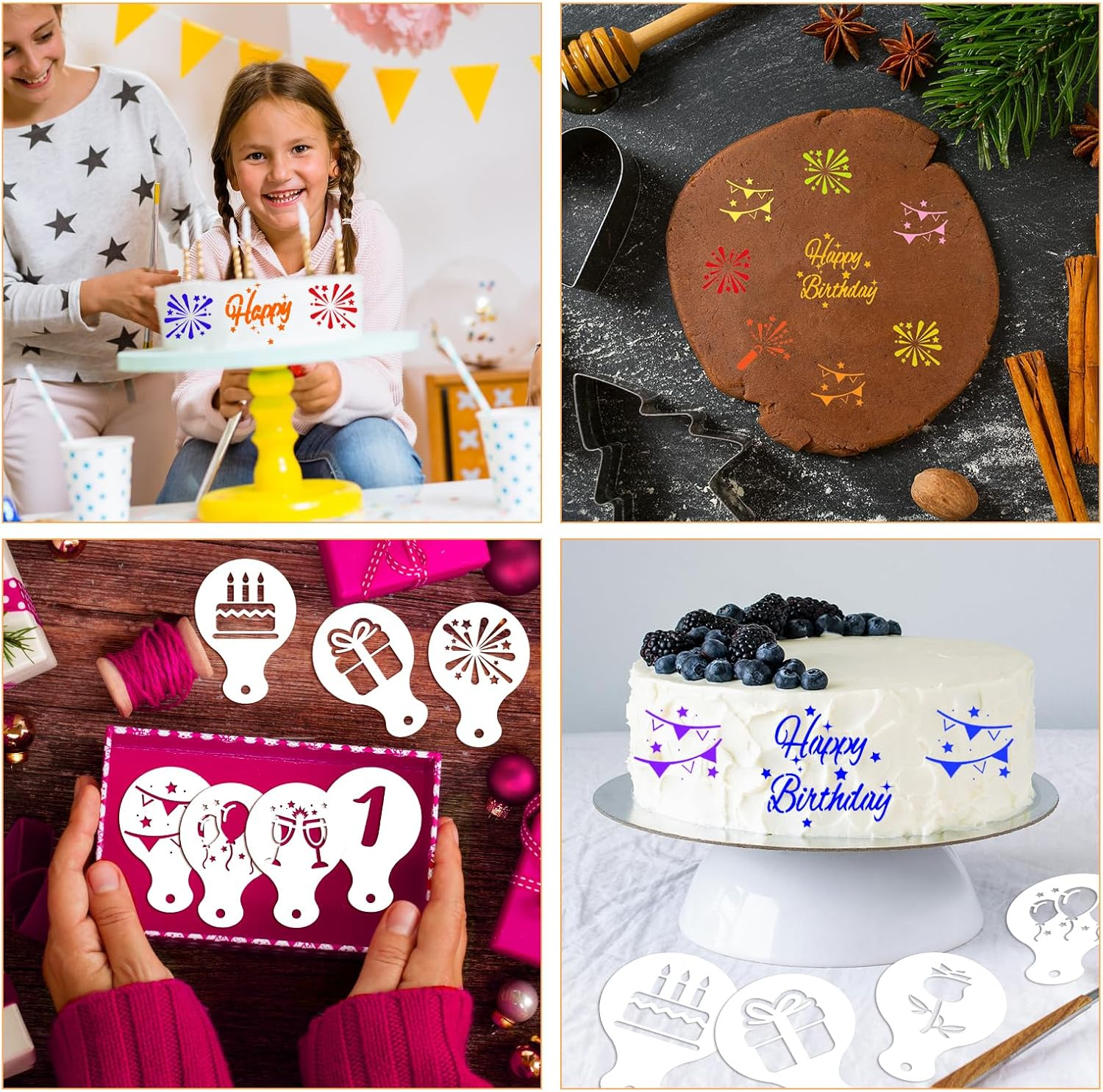 36Pcs Cookie Stencils, 36 Styles Reusable Happy Birthday Cake Stencil Templates for Cookies Baking Painting Dessert Decoration Tools DIY Arts Crafts Decor image number 4