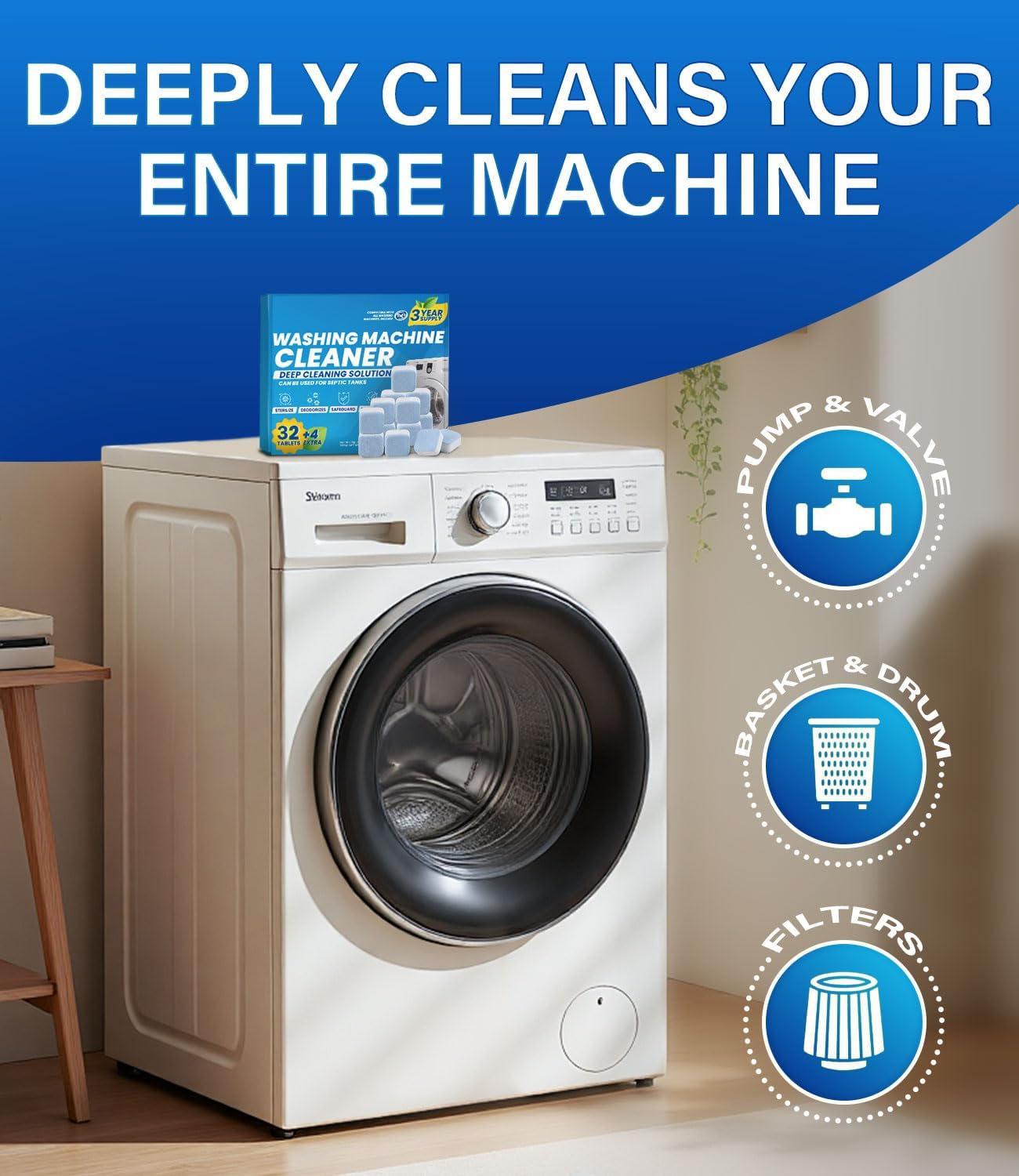 Washing Machine Cleaner Tablets - 36Pcs Deep Cleaning Tablet Remover for All Washers Front Loader & Top Load, Clean inside Drum and Laundry Tub Seal, Deodorant with Triple Decontamination image number 3