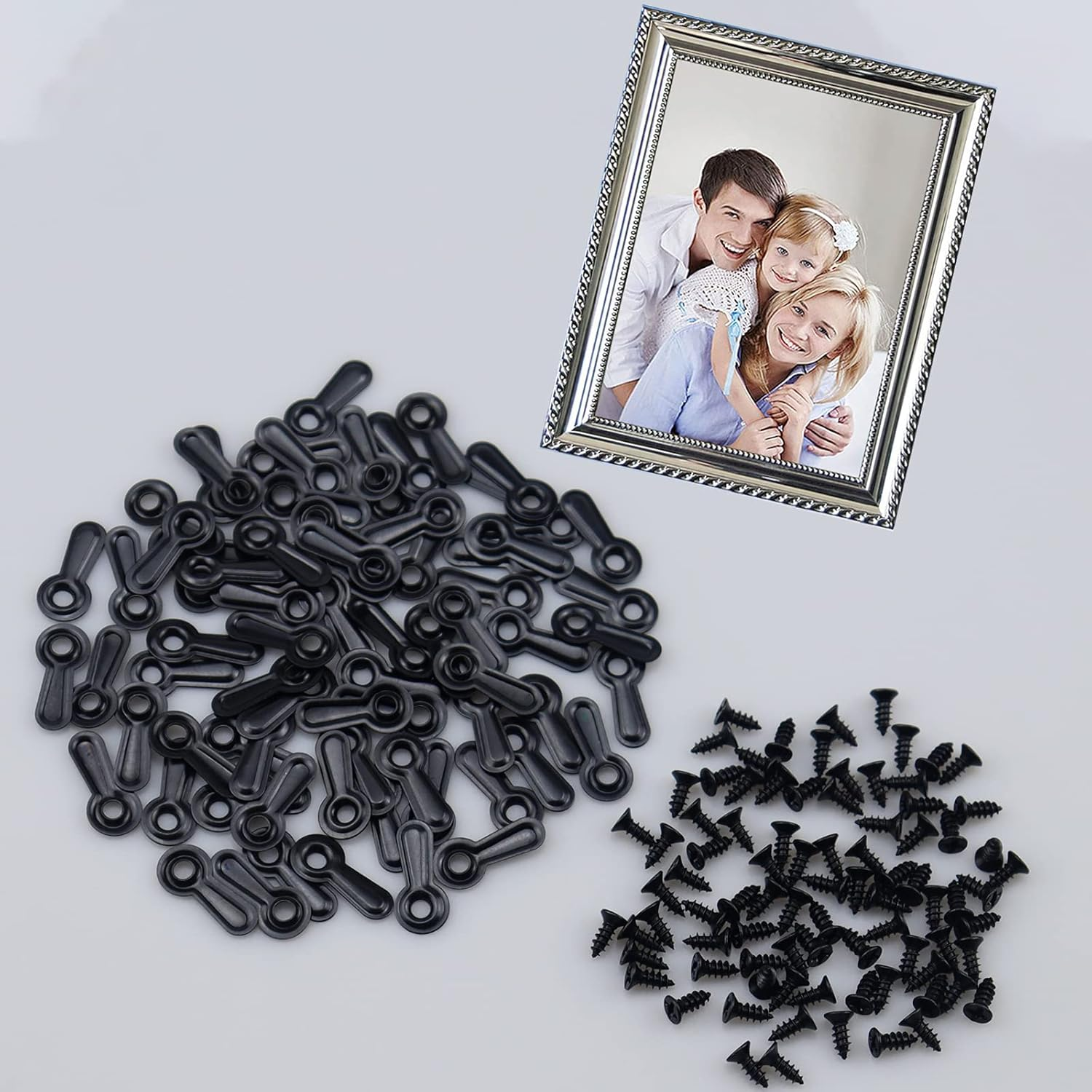 Picture Frame Turn Button Fasteners Set - 100 Pieces Picture Frame Hardware Backing Clips Photo Frame Hardware Clips with 100 Pieces Screws for Craft, Hanging Pictures, Photos image number 1