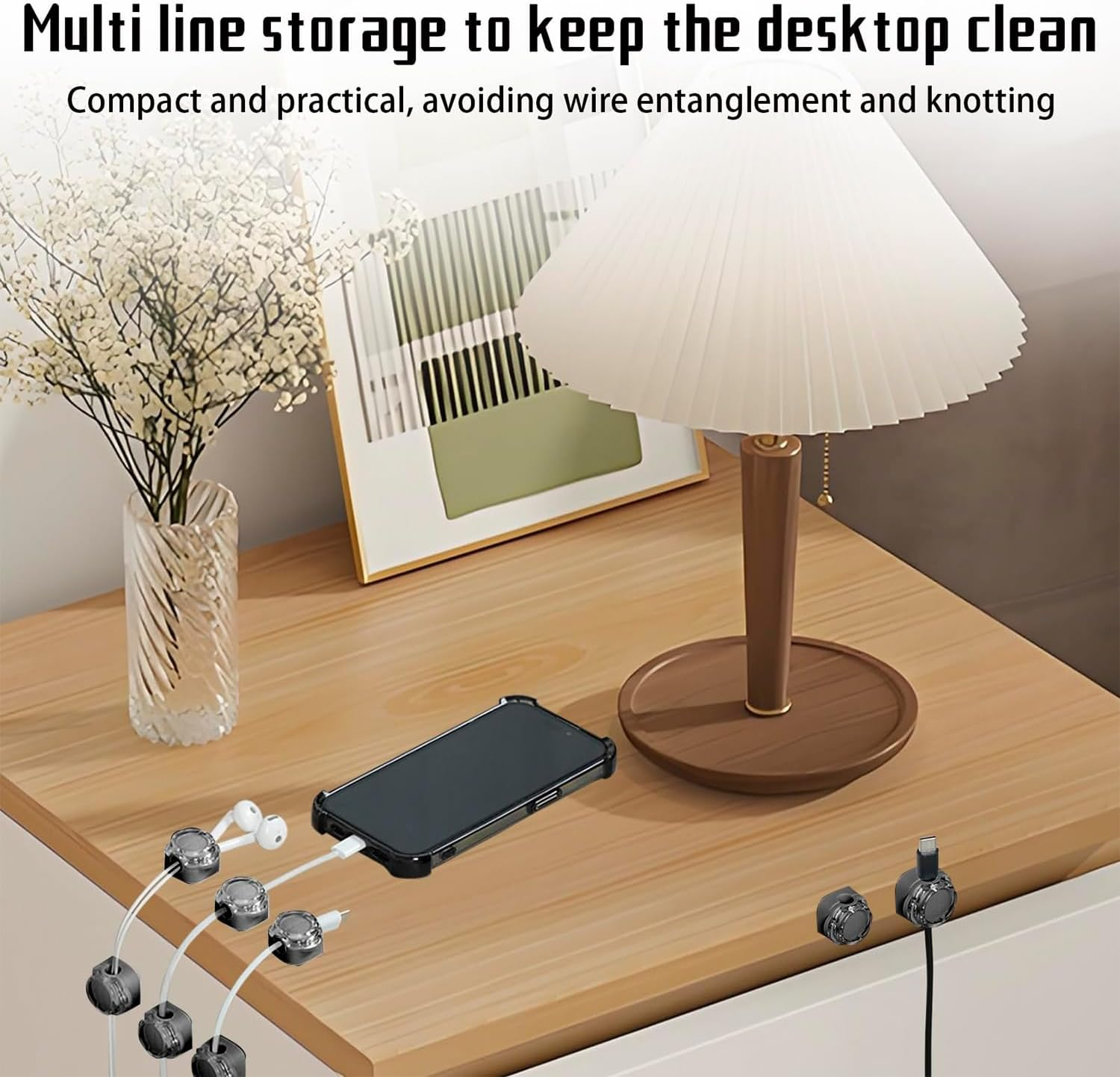 Boutsady 6-Pack Magnetic Cord Organizer - Heavy Duty Adhesive Cable Clips for Desk, Wall & Car - Universal Wire Management Solution for Home, Office & Kitchen (Transparent Black) - Transparent Black image number 3