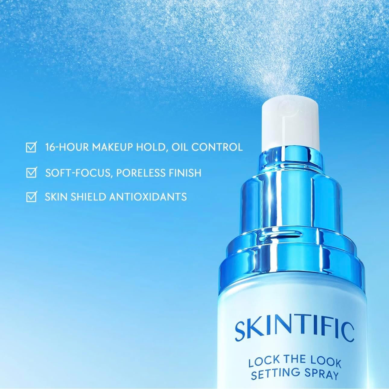 Skintific Lock the Look Setting Spray, Blue, Long-Lasting Oil Control, 16H Wear, Matte Finish, Blue Light Defense, 80Ml