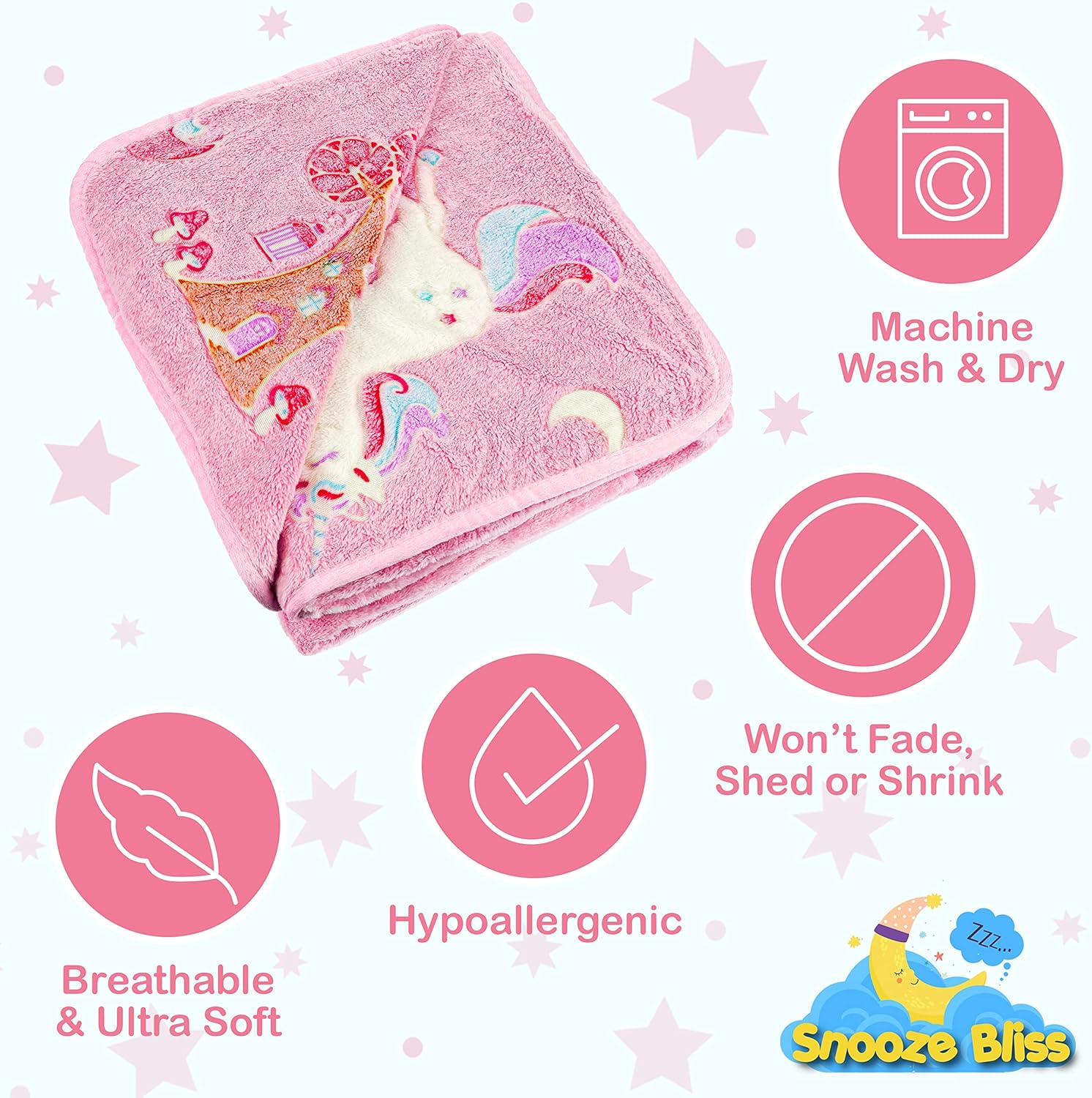 Glow in the Dark Unicorn Blanket for Girls &ndash; Soft Pink Fleece Throw. Great Christmas, Birthday, Baby, Toddler Unicorn Gifts for Girls, Fairy, Butterfly, Stars. Bright Long-Last Glow - Dinosaur image number 5