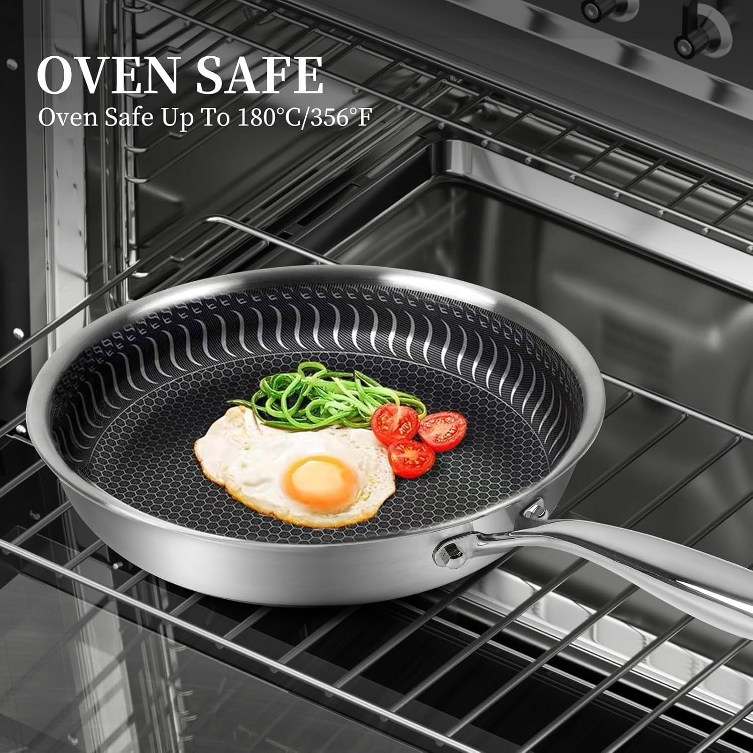 Stainless Steel Frying Pan Nonstick Frying Pan with Lid 12 Inch/30Cm Honeycomb Stainless Steel Skillet Woks Pan for Gas Electric Induction Ceramic Stoves and Oven image number 6