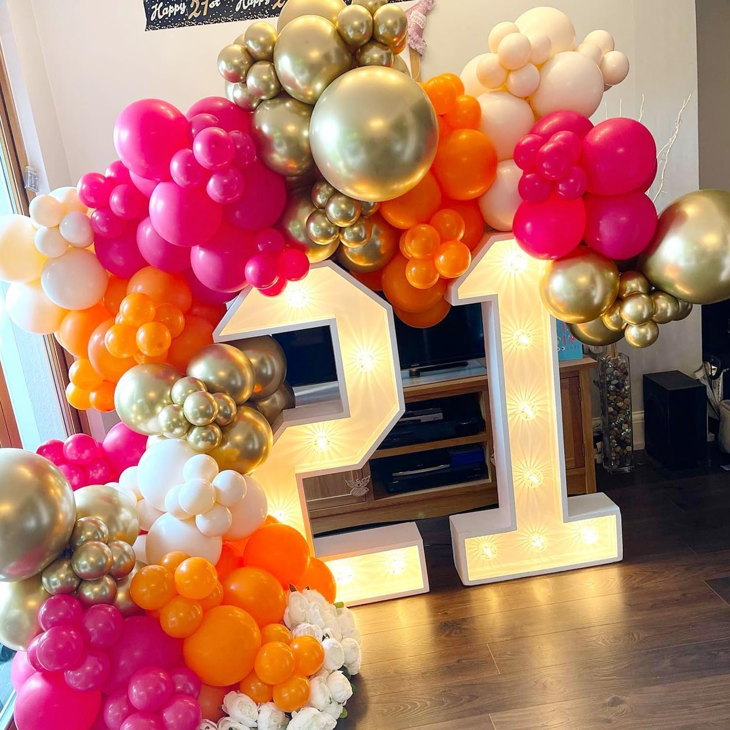 Pink and Orange Balloon Arch Kit, ADOINBY 161Pcs Hot Pink Orange Metallic Gold Latex Balloon Garland Kit, 18 12 10 5 Inch Different Size Balloons for Birthday Baby Shower Wedding Party Decorations - Blue image number 5