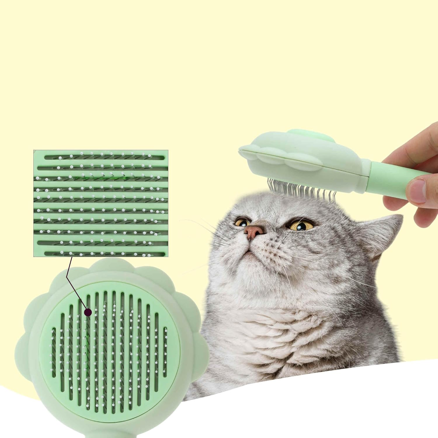 CAPASTEC Pet Brush, Cleaning Brush for Cats and Dogs, Flower Shaped Pet Grooming Brush, Easy Detangling Brush for Hair Massage Indoor and Outdoor, Green image number 3