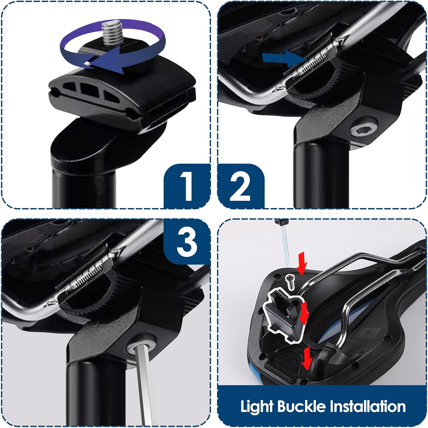 Bike Seat Bicycle Saddle with Light Buckle, Secpeak Ultra Comfortable Ergonomic Waterproof Breathable Bicycle Seat Cushion with Installation Tool and Rain Cover - Black+Blue image number 4