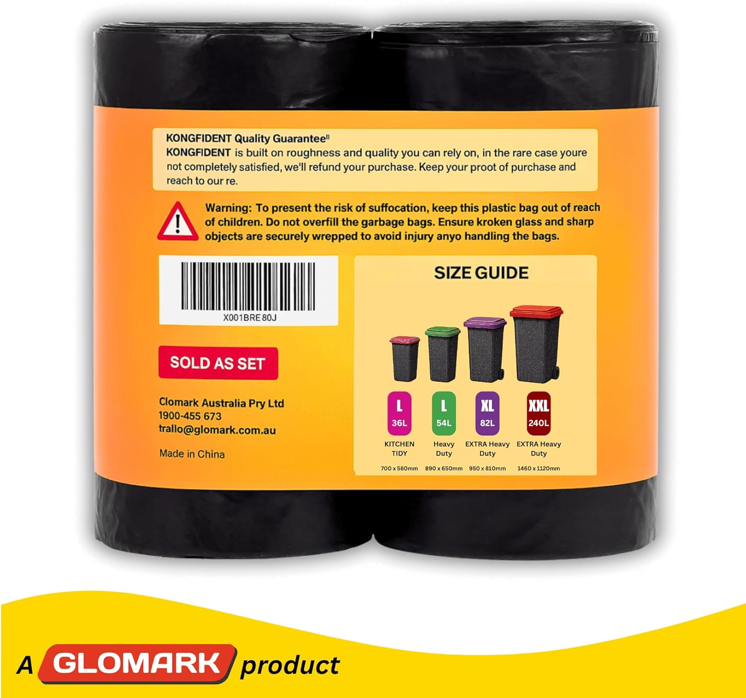 54L Heavy Duty Garbage Bags, 100 Bags Value Pack, Extra Strong Multipurpose Rubbish Bags, L Size Fits 54L Trash Bin