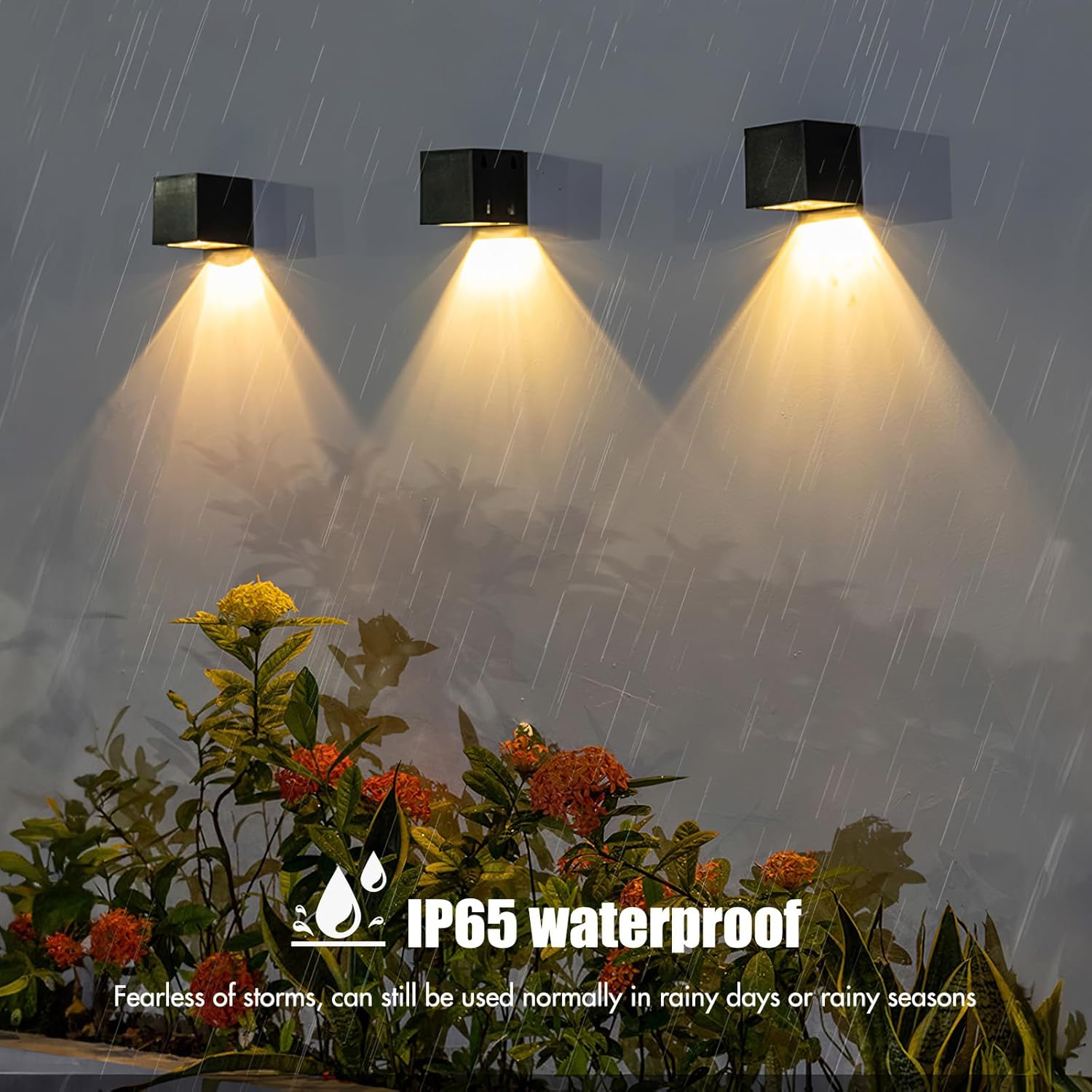 Solar Wall Light Outdoor Pack of 4 Solar Lights for Outdoor Garden with 2 Lighting Modes, IP65 Waterproof Wall Light, Solar Lights, Fence Light for Wall, Patio, Garden, Steps, Stairs, Fences - Warm White  Cool White-4 Pieces image number 2