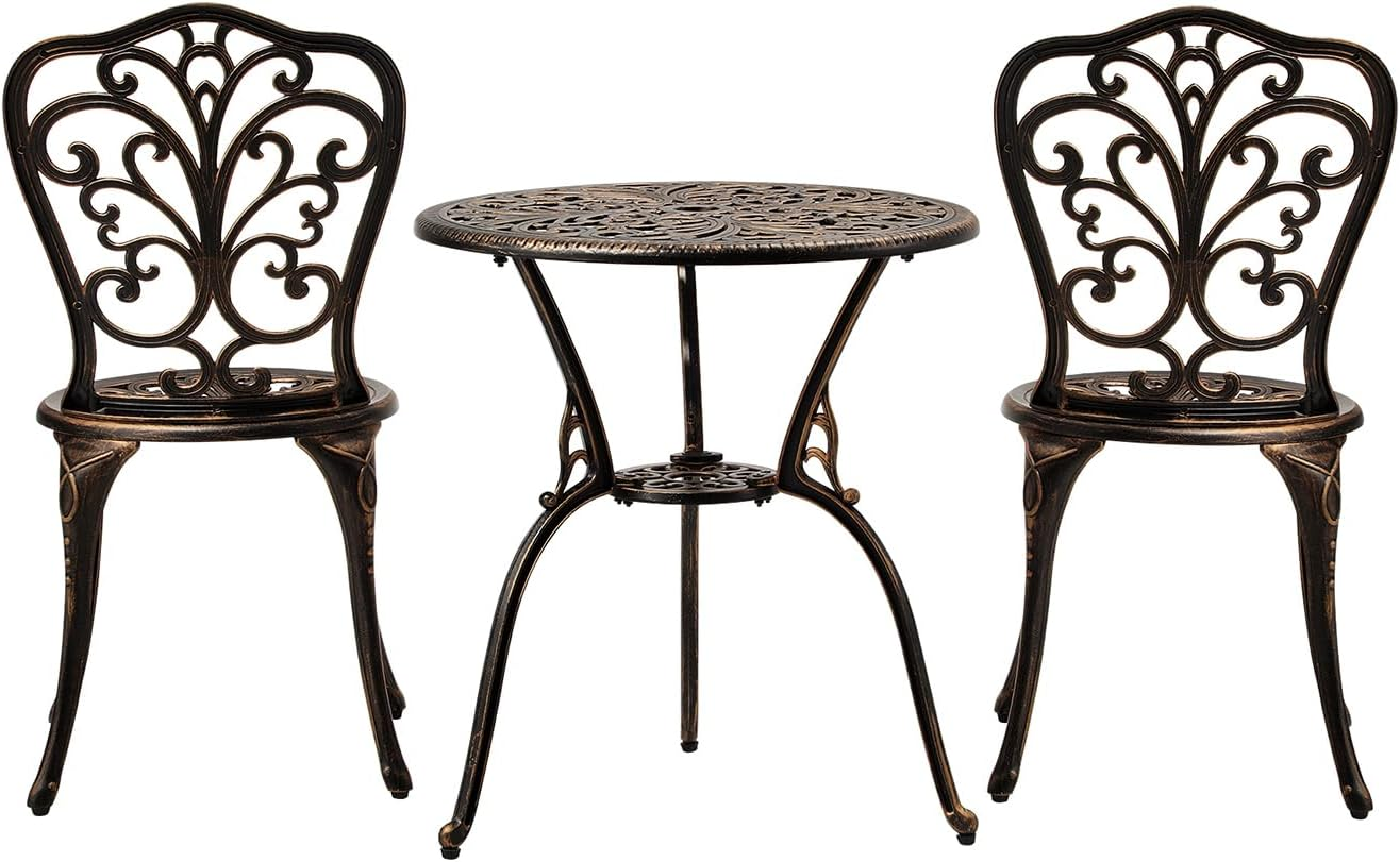 Livsip Outdoor Table and Chairs Furniture 3Pcs Aluminium Patio Dining Set-Bronze - Crown-Bz image number 7