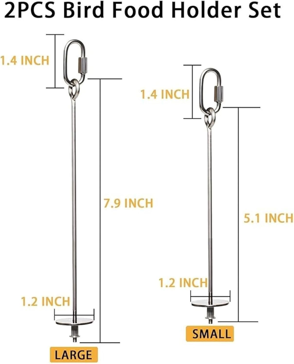 Kalione 2 Pcs Hanging Bird Treat Skewer and Bird Fruit Skewer Stainless Steel Holder for Birds Cage Accessories, Parakeet Treats Holder,Treat Skewers,Birds Fruit Feeder and Foraging Toys