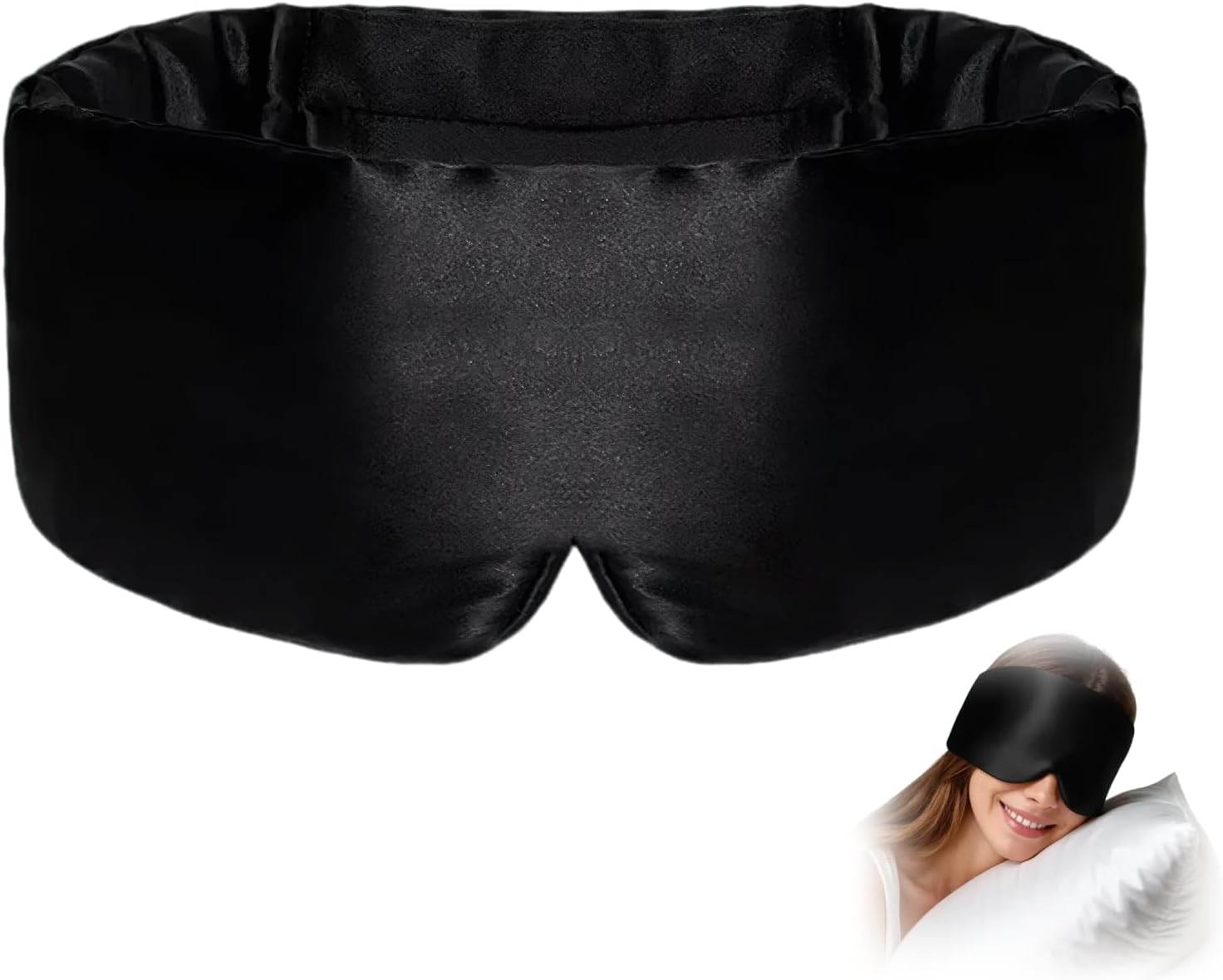 Mulberry Silk Sleep Mask Black Adjustable Hook and Loop Headband, Full Size Large Eye Mask for Total Blackout Men Women, Ideal for All Night Sleep, Travel, Naps Prevents Light Leakage, Comfortable for Side Sleepers image number 4