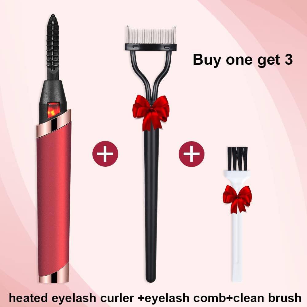 Heated Eyelash Curler, Rechargeable Electric Eyelash Curlers, Portable Lash Curler with Eyelash Comb for Eye Lash Quick Natural Curling and Long Lasting -3 Temperature Gear (2020 NEW Version) - Red image number 4
