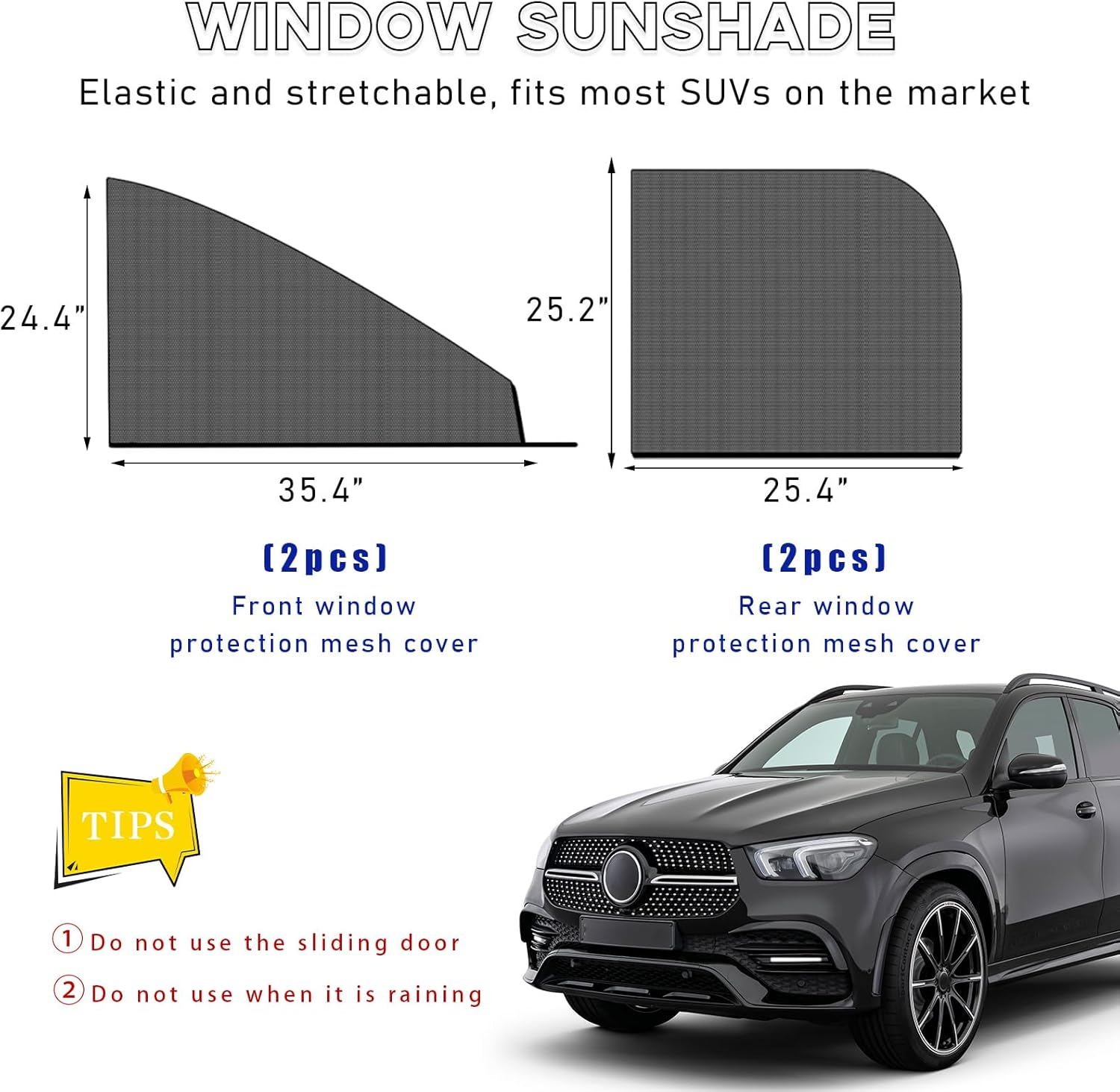 Ohleats 4 PCS Car Window Shades, Auto Front Rear Side Window Sun Shades for Block Heat & UV Protection, Breathable Mesh Baby Window Screen Covers, Universal Car Accessories (SUV) image number 2