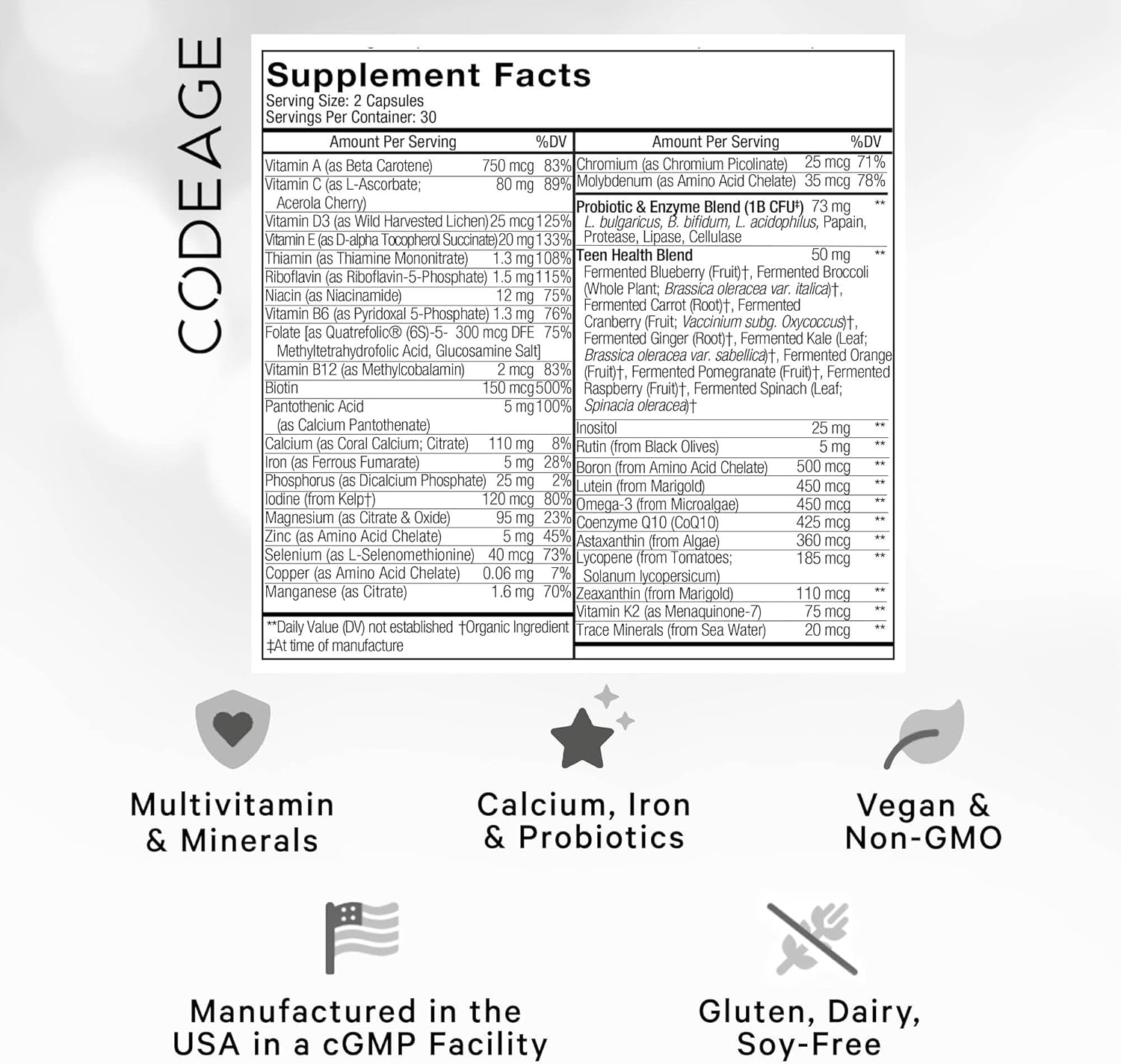 Codeage Teen Fermented Multivitamin - 60 Capsules image number 5