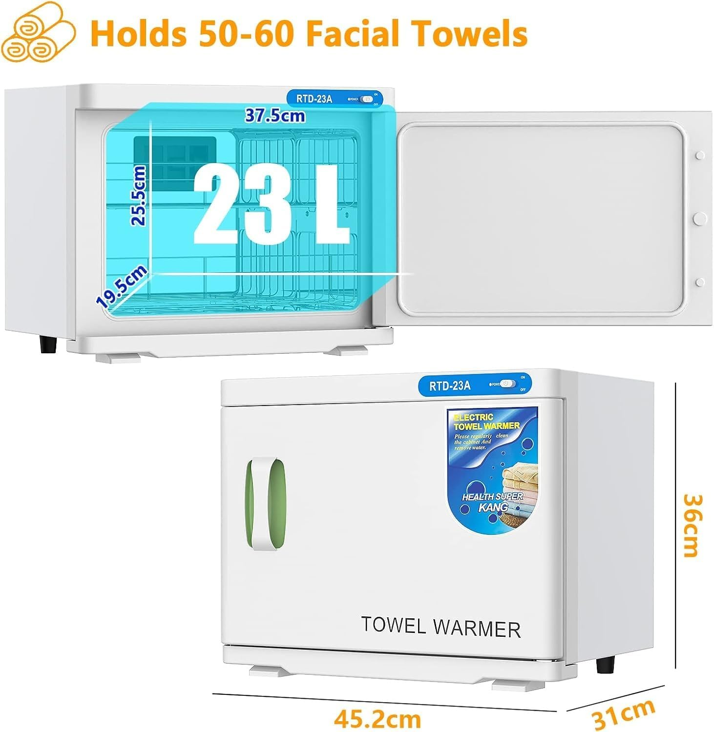 AURORA & Sons-Hot Towel Warmer &ndash; 23L Towel Warmer for Bathroom with Stainless Steel Racks, White in Colour, Drying Electric Towel Heater for Bathrooms, Spa & Home Use-Stylish Heated Towel Rack for Warm, Cozy Towels