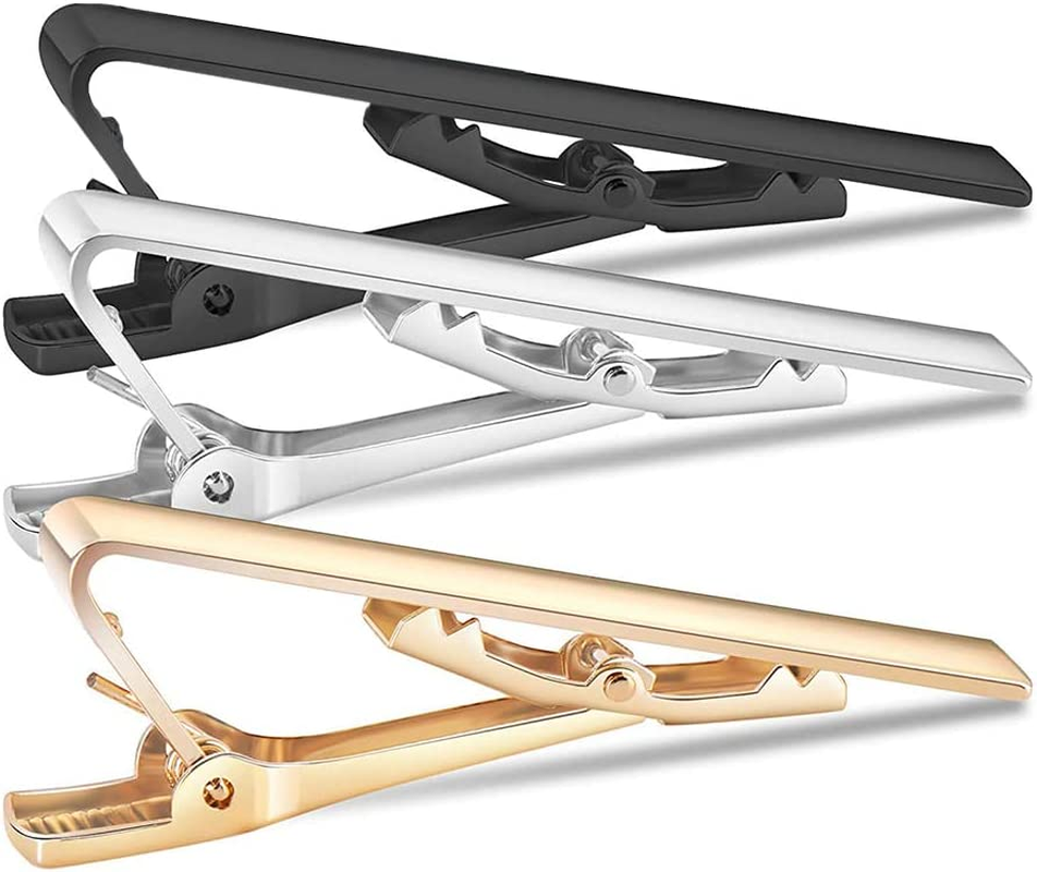 Viaky Classic Style Men'S Tie Clips, Neck Ties Necktie Bar Pinch Clip with Gold Silver Black 3 Tone, Best Gifts for Your Father, Lover and Friends in Xmas, Anniversary, Wedding, Party, Meeting image number 1
