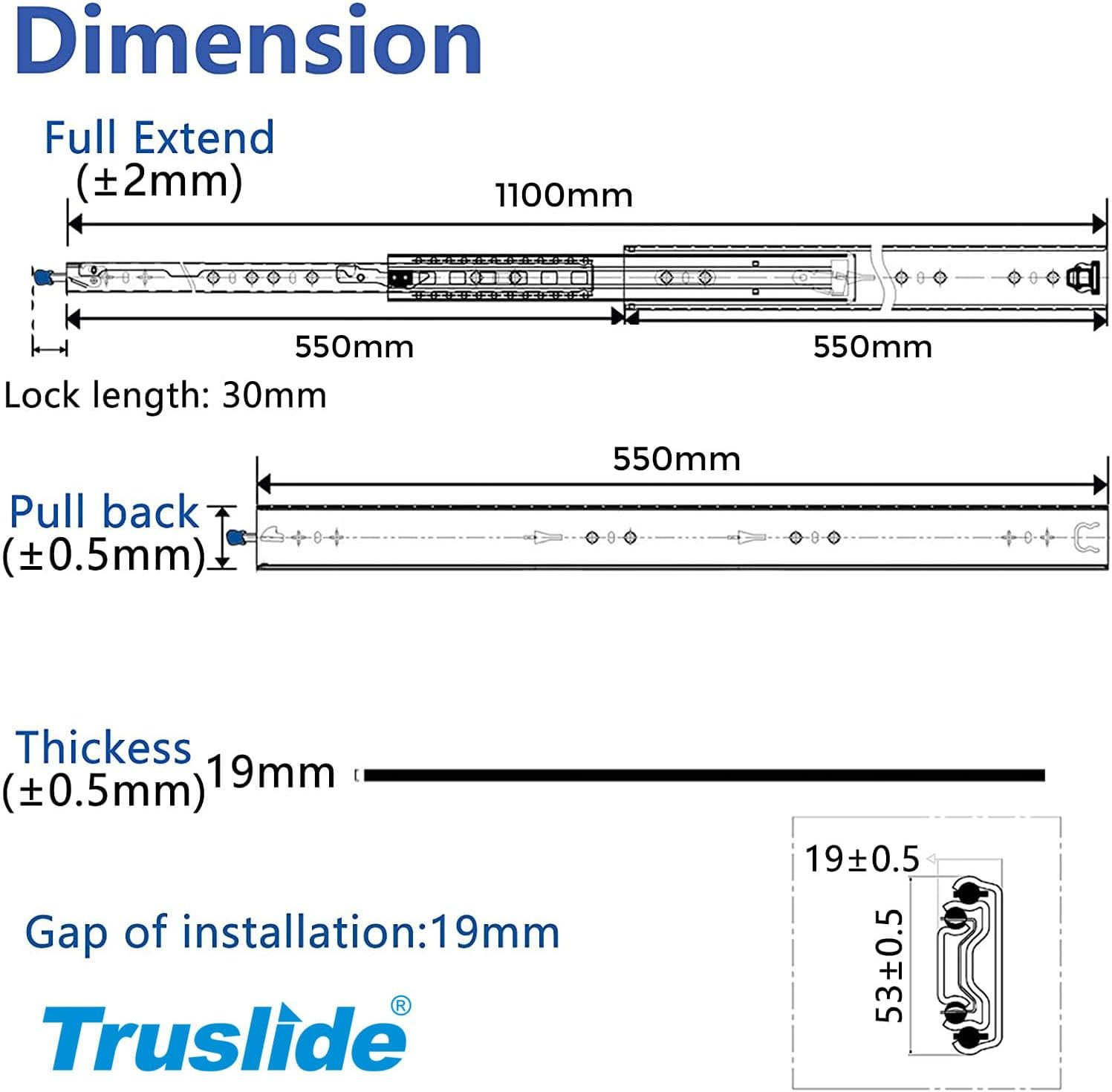 TRUSLIDE&reg; Locking Drawer Slides 550Mm (1100Mm Extended) 125KG Heavy Duty Draw Slide