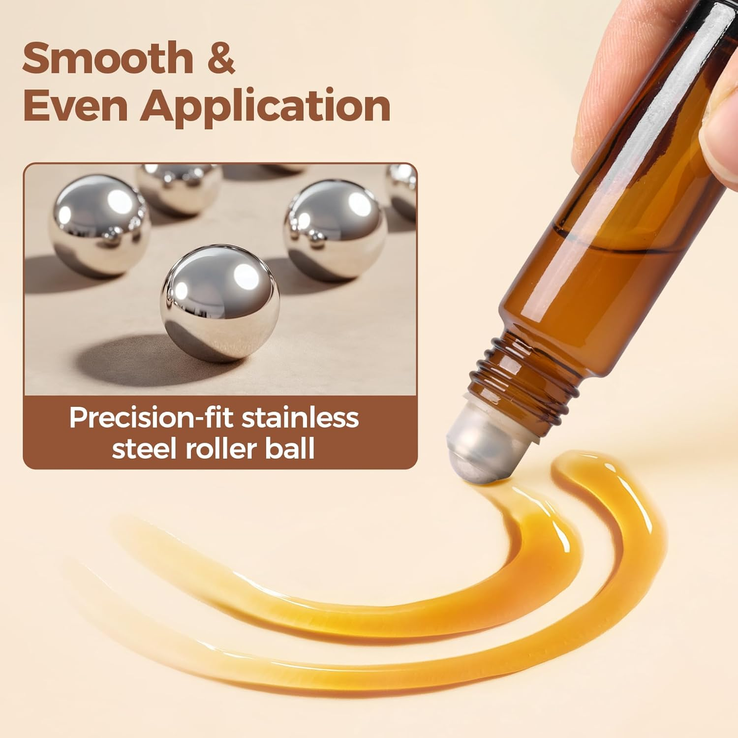 Comsaf 10 Ml Essential Oils Roller Glass Bottles, Set of 24 Anti-Uv Small Refillable Containers with Stainless Steel Roller Ball, Funnel, Opener, Labels, Pipettes, for Aromatherapy Mixtures image number 4