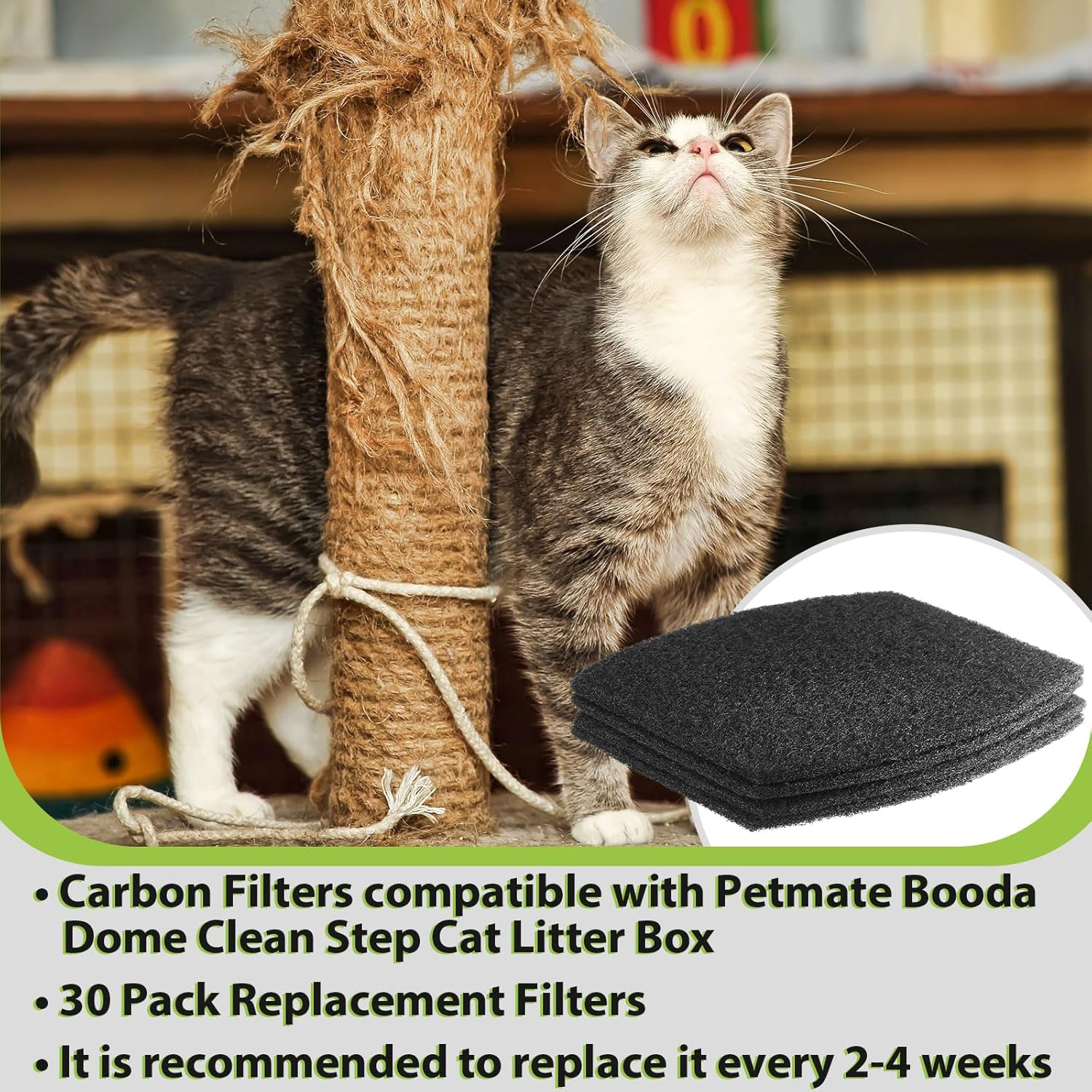 Jecery 10 Pcs Activated Carbon Cat Litter Box Replacement Filters Compatible with Petmate Booda Clean Step 6.3 X 5.91 Inches Filters to Absorbs Odors and Controls Damp for Keeping Fresh