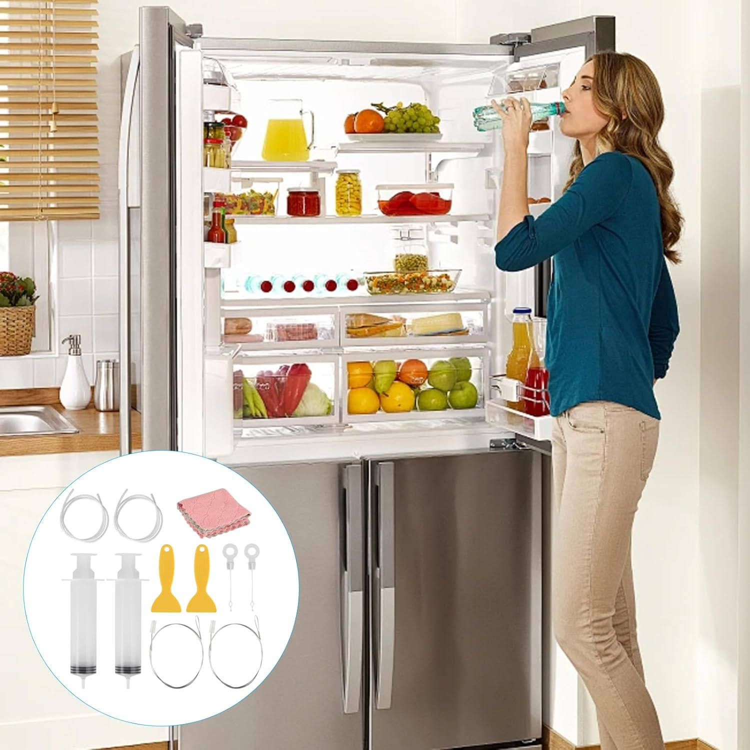 12 Pcs Fridge Drain Hole Cleaning Tools, Refrigerator Drain Hole Cleaning Tool Kit, Fridge Cleaner Syringe and Tube Brush for Kitchen Water Pipe Dredger Blockage Dredgingdrain Unblocker Tools Kit image number 2