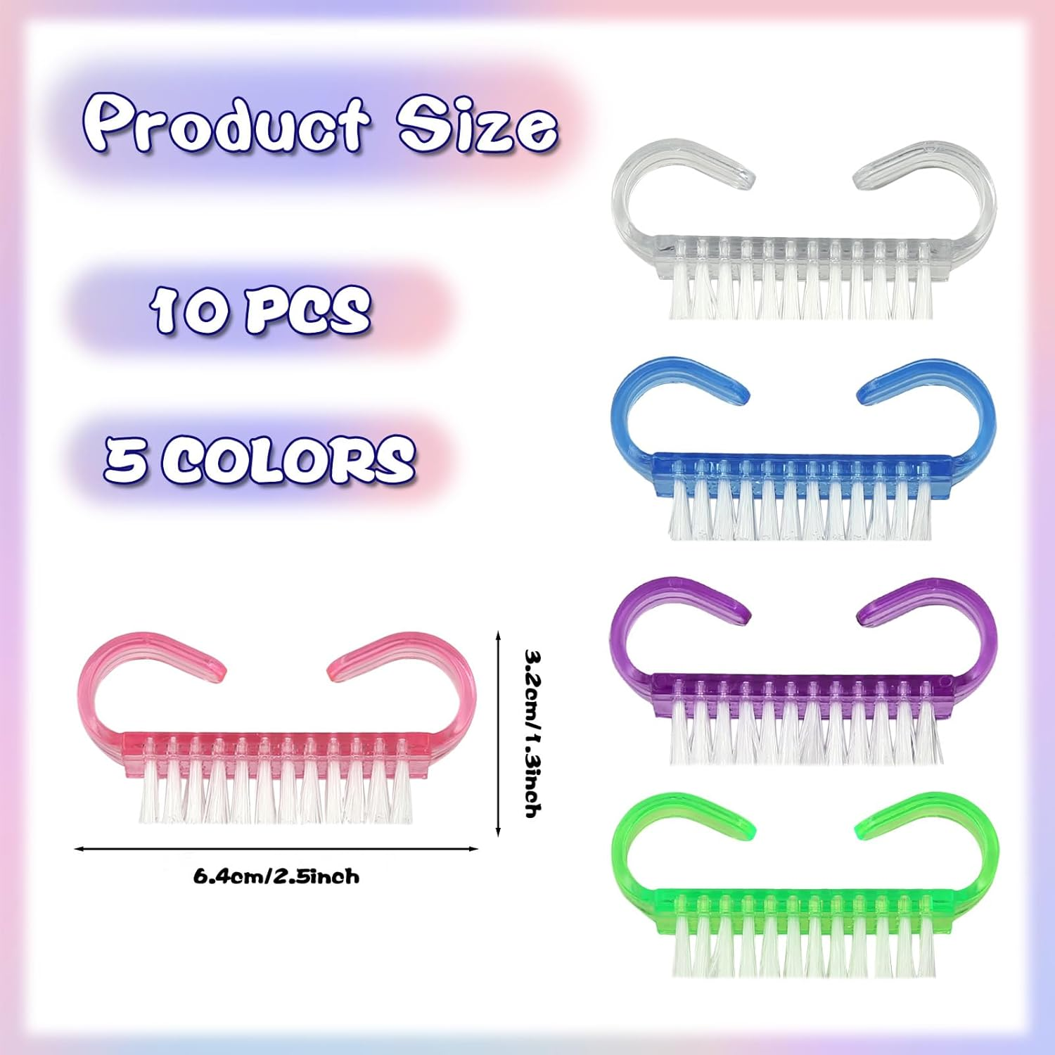 10 Pieces Nail Brush, Mini Plastic Handle, Nail Cleaning Brush, Hand Scrub Brush, Fingernail Brushes, Kids Nail Scrub Brushes for Cleaning Nails, Manicure, Pedicure Treatment image number 2