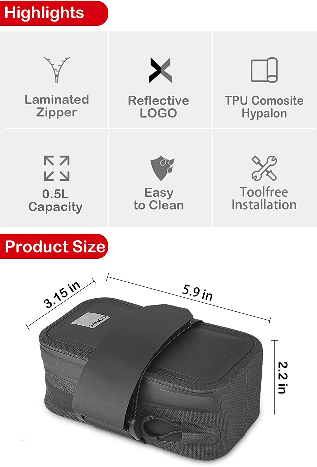 SAHOO Saddle Bag - Size:15X8X5.5Cm - 0.5L image number 3