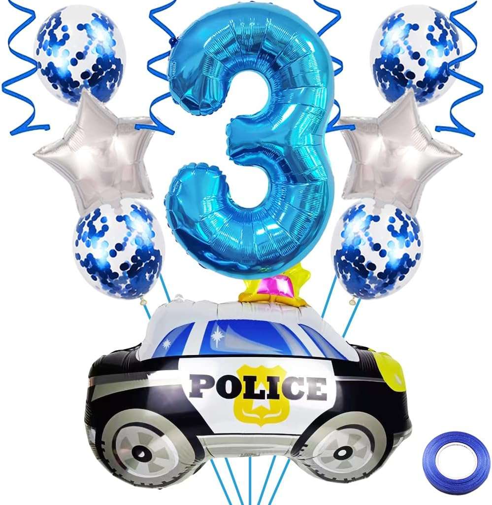 Weenkeey 5Th Police Car Birthday Balloons Giant Police Car Aluminum Foil Balloon Number 5 Mylar Balloon for Police Party Boys Birthday Decor - Blue