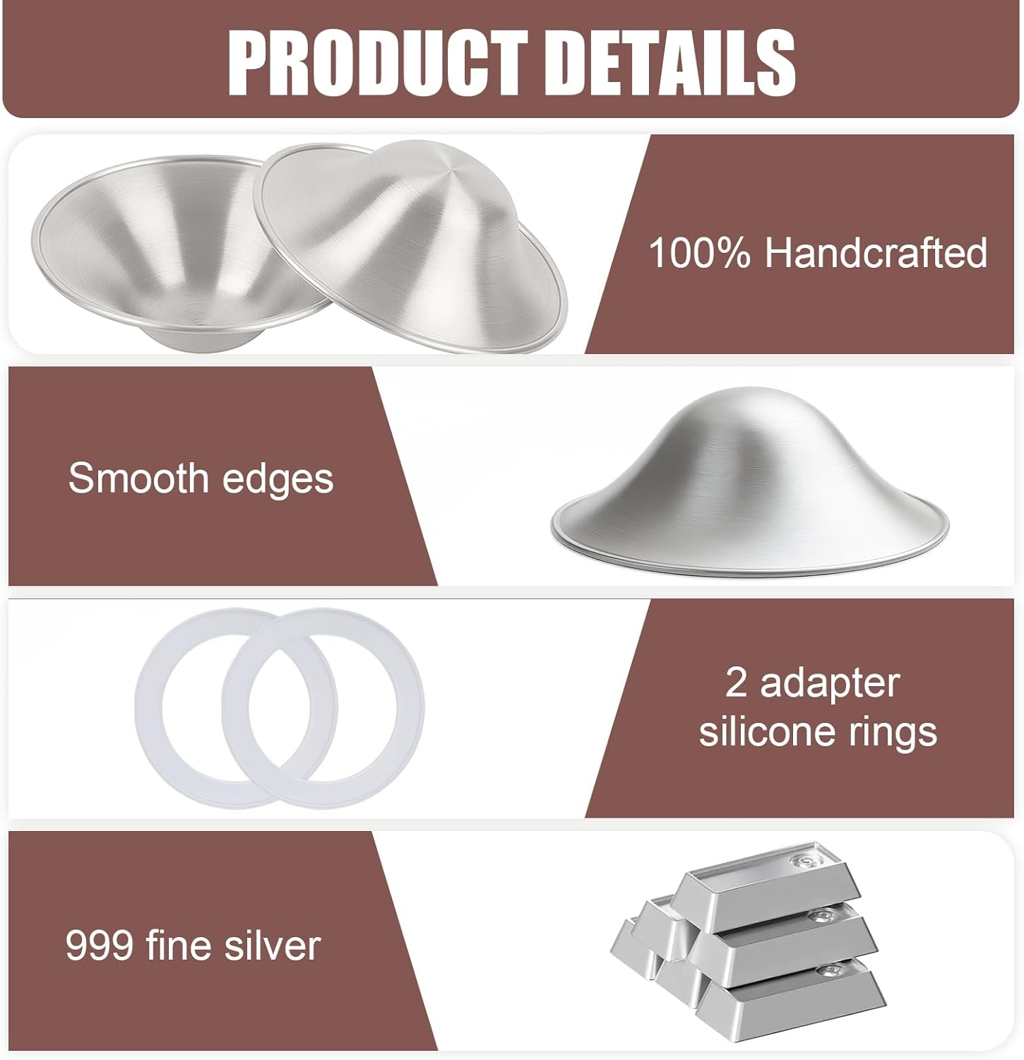 The Original Silver Nursing Cups, 999 Silver Nipple Shield for Breastfeeding Baby, Newborn Essentials Newborn Mother Nipple Shield Helpful for Lactation Care Relieving Nipple Pain Cracking image number 3