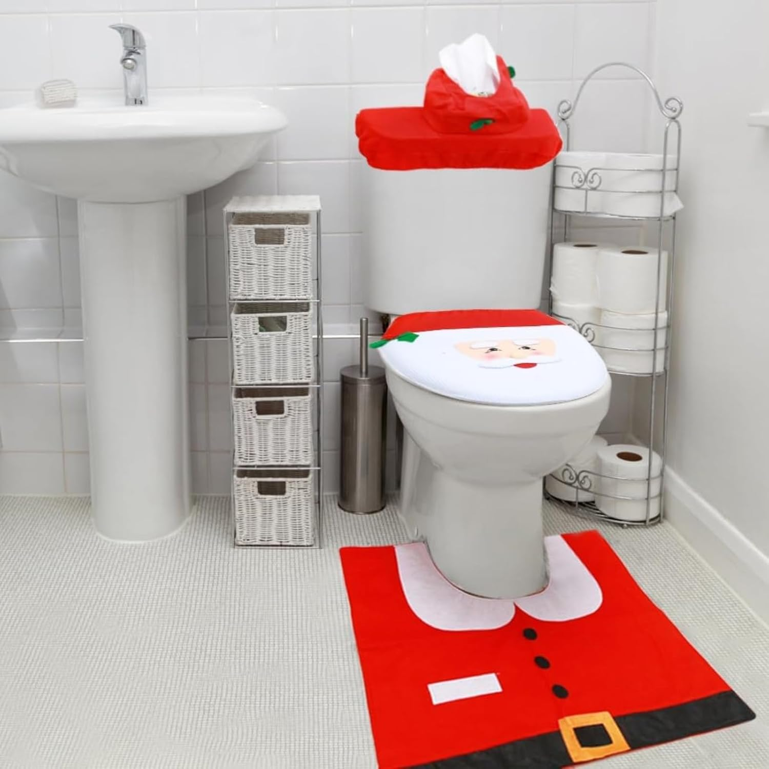 Set of 3 Snowman Christmas Toilet Cover Set, Festive Bathroom Decor with Soft Seat Cover, Tank Lid Cover & Non-Slip Mat for Holiday Home Decoratio image number 6