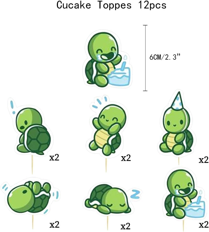 Turtle Birthday Party Decorations Set, Happy Birthday Banner, Balloons, Cake Topper, Cupcake Toppers, 32 Pieces, Green image number 3