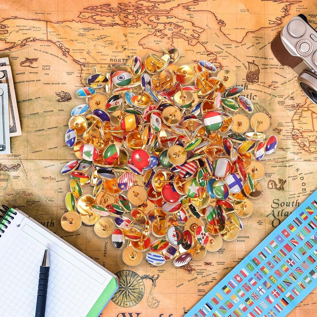 200Pcs National Flags Pins Thumbtacks, Creative Country Flag Map Push Pins with Storage Box, Decorative Drawing Pins Travel Map Thumb Tacks for Bulletin Board Pinboard Office School image number 2
