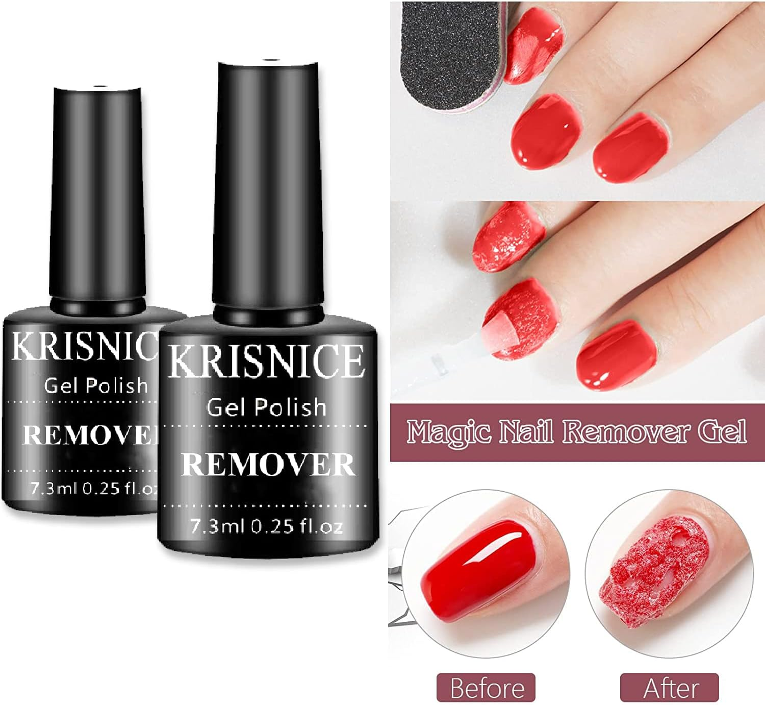 KRISNICE Gel Nail Polish Remover 2Pcs, Professional Gel Polish Remover for Nails, No Need for Foil, Quick & Easy Polish Remover in 2-3 Minutes, No Need Soaking or Wrapping(Kxj2-001) image number 1