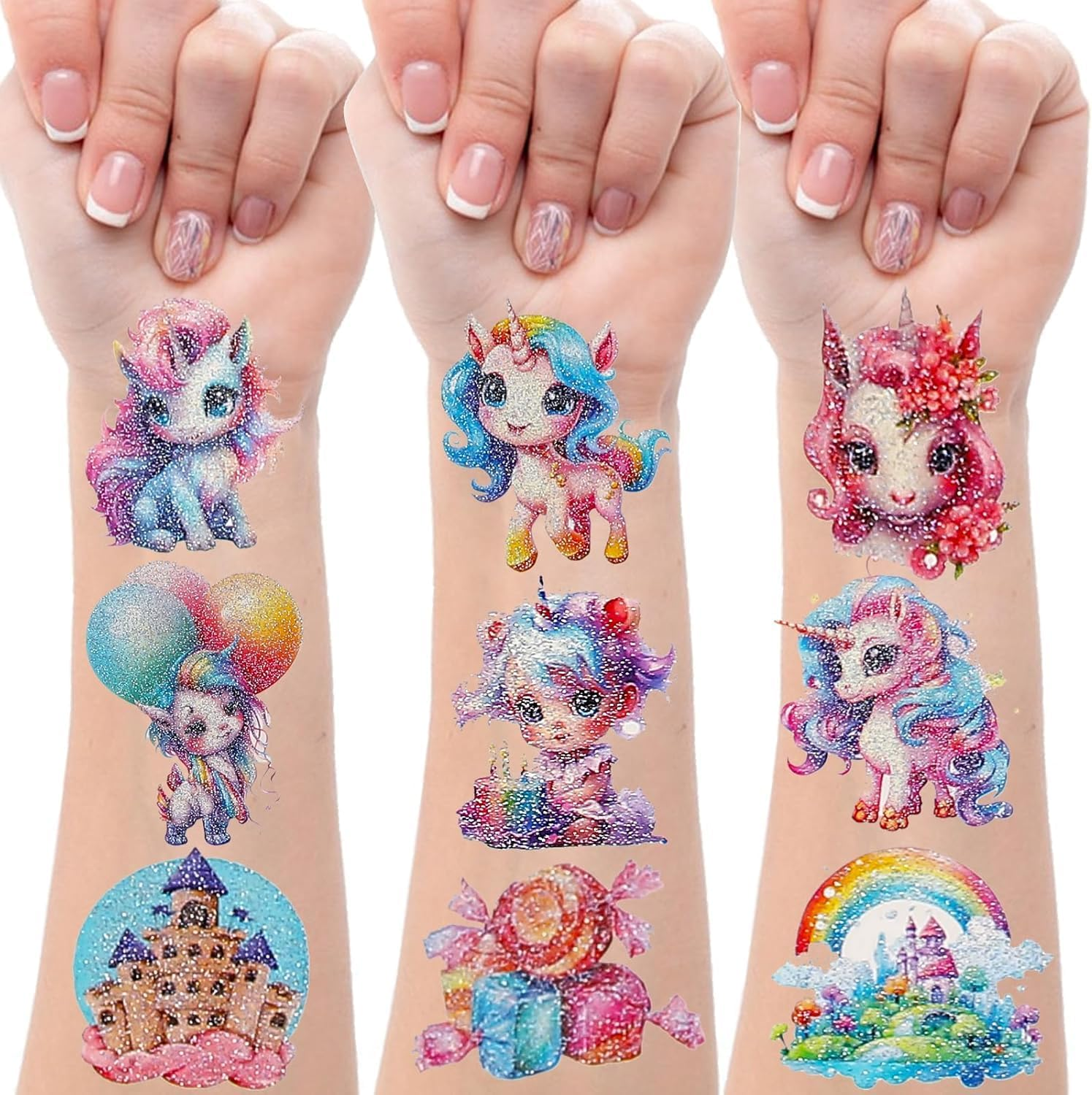 BUYUP Temporary Tattoo Kids,145Pcs Glitter Styles Unicorn Temporary Tattoos - Perfect for Unicorn Birthday Party Decorations, Favors, Supplies, Gifts Goodie Bag Fillers, 12 Sheets image number 1