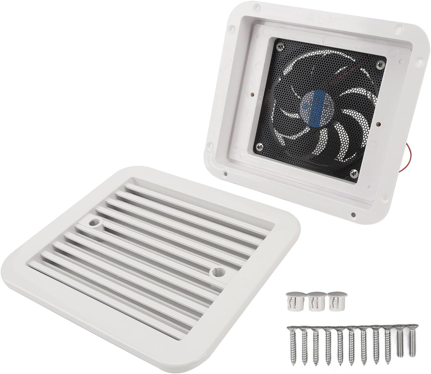 Jiawu RV Side Vent Fan, 24V 7.2W 3000RPM One Way Exhaust Fan, Strong Wind Air Vent Ventilation for Motorhome RV Caravan Trailer Boat Yacht Kitchen Bathroom, Easy to Install